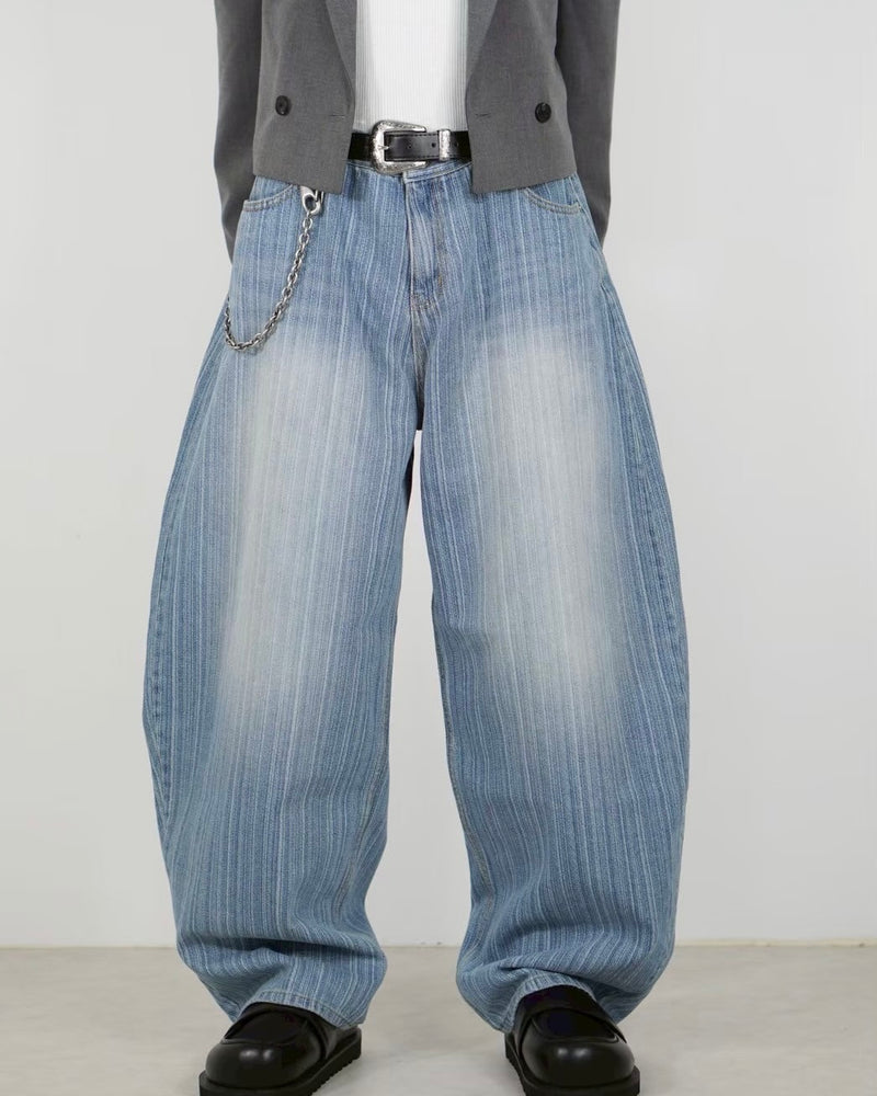 受注制【Chikashitsu +】wide stripe denim pants