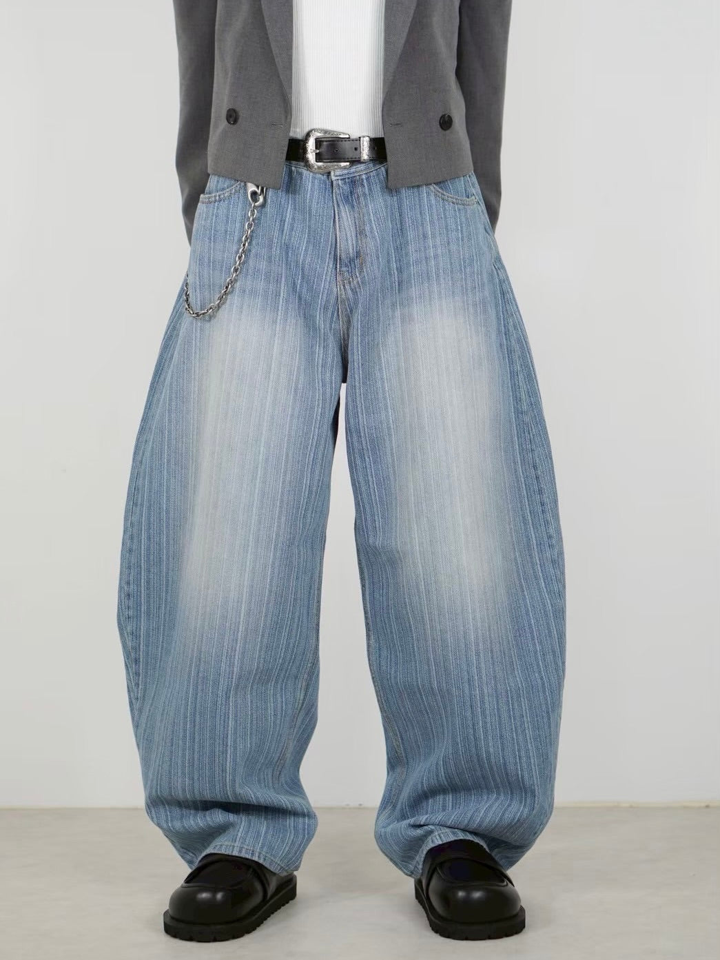 受注制【Chikashitsu +】wide stripe denim pants