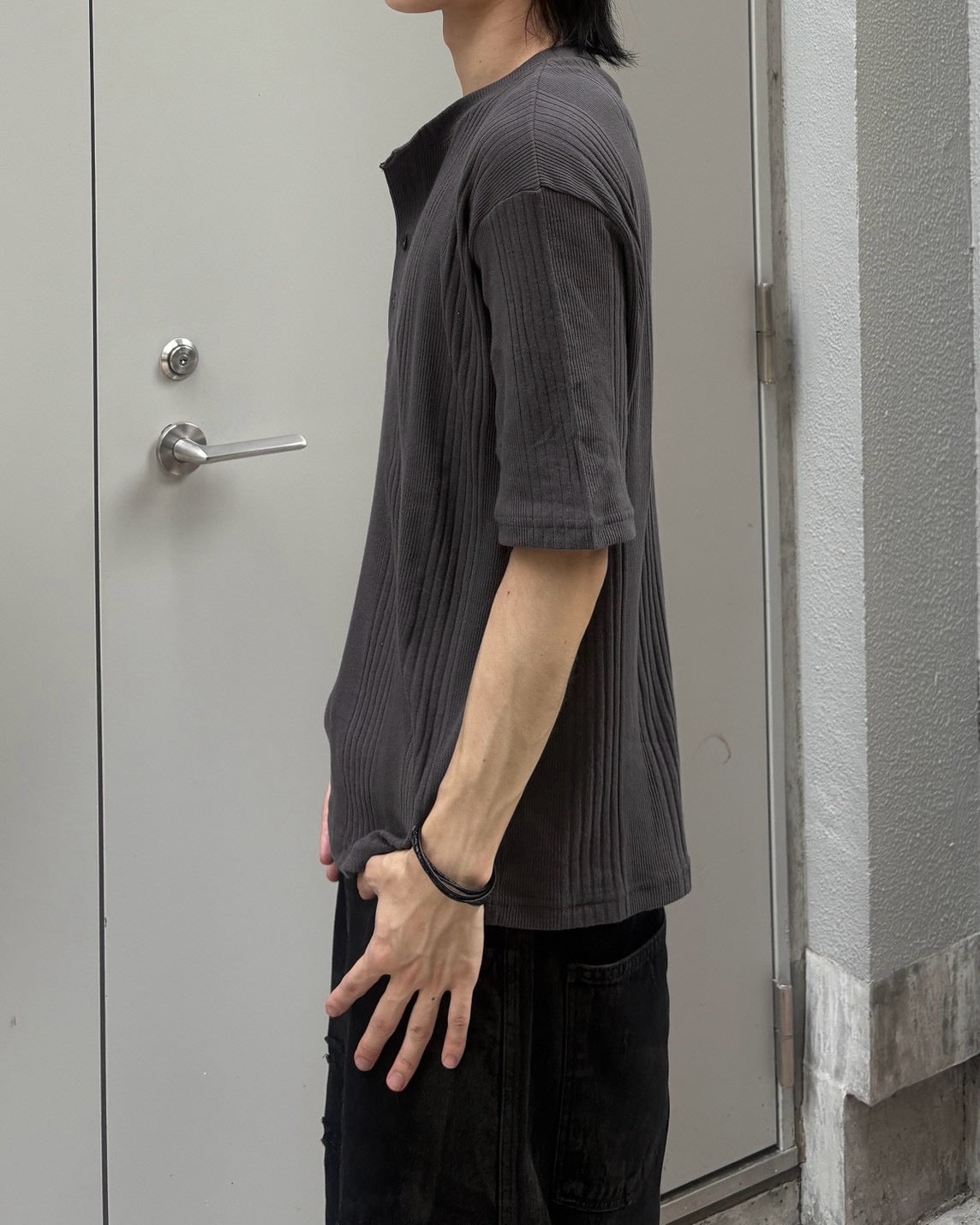 受注制【nmtc+】Ribbed Henley Neck Tee (3color)