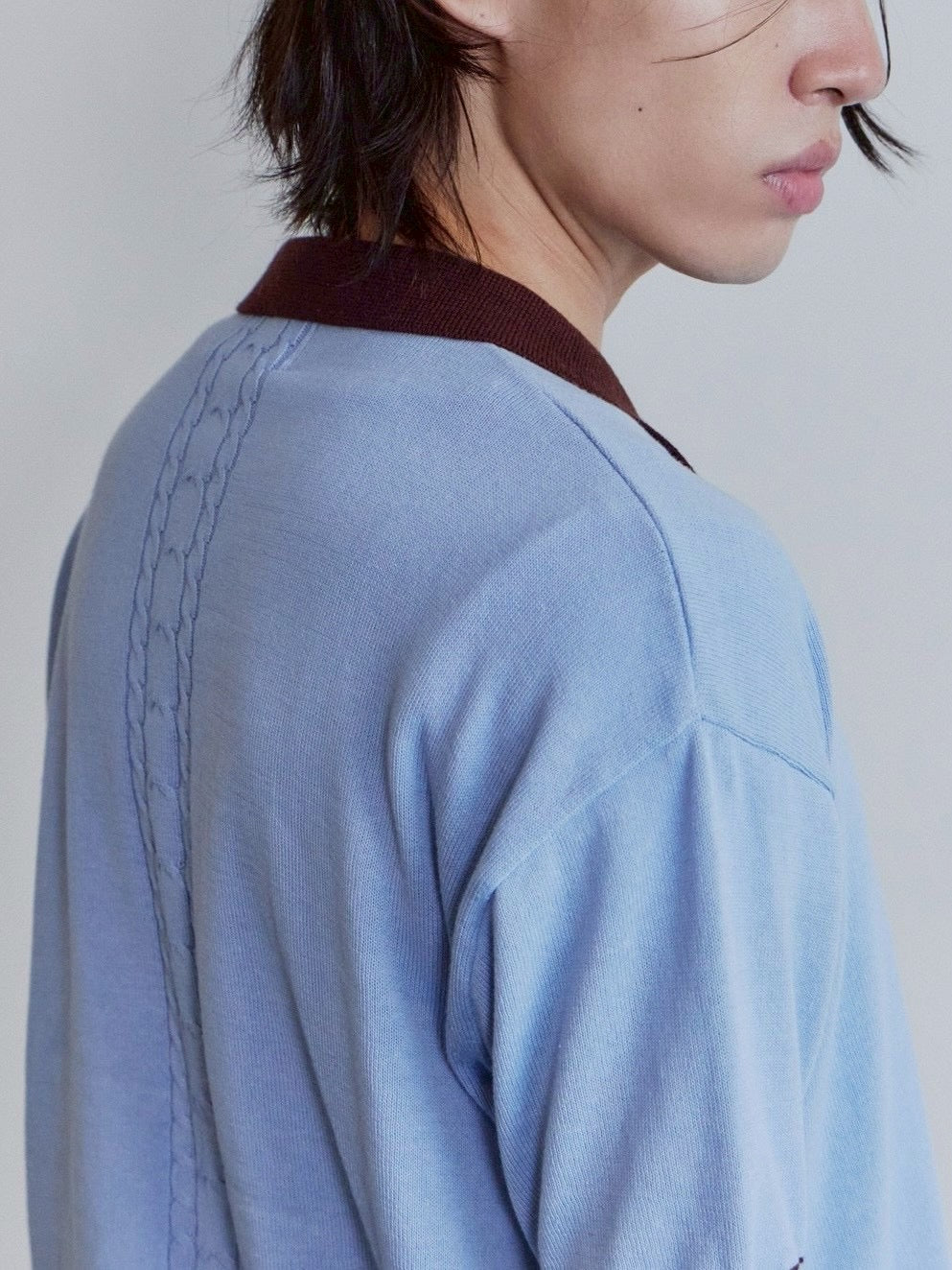 【Waviness】Accent Collar Polo Knit