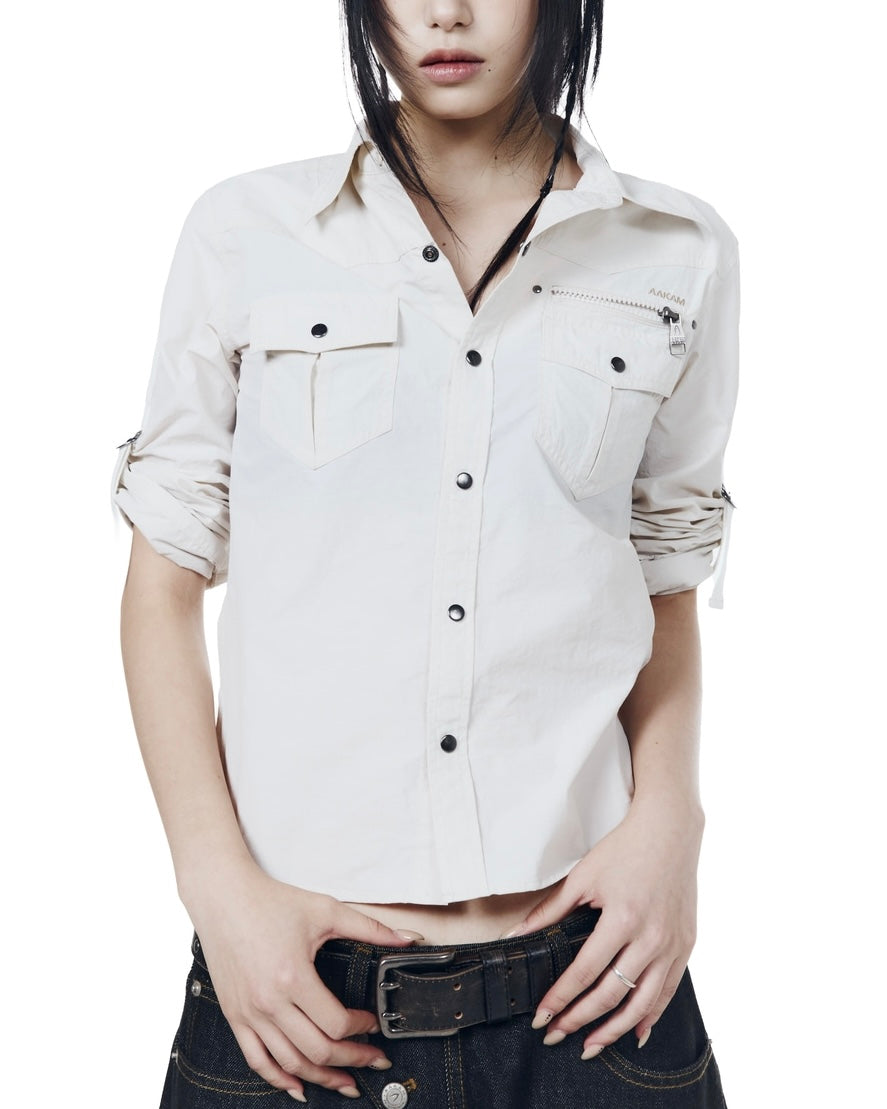 【AAKAM】Roll-Up Nylon Safari Shirts