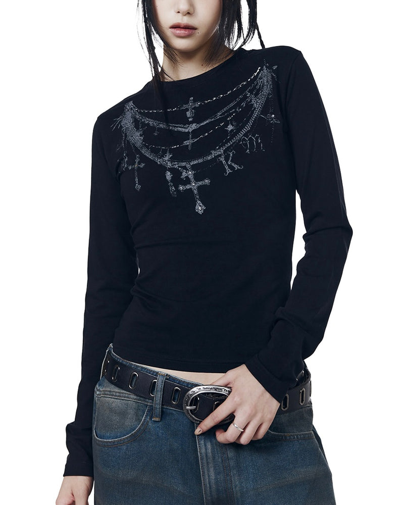 【AAKAM】Gothic Chain Printed Long Sleeve