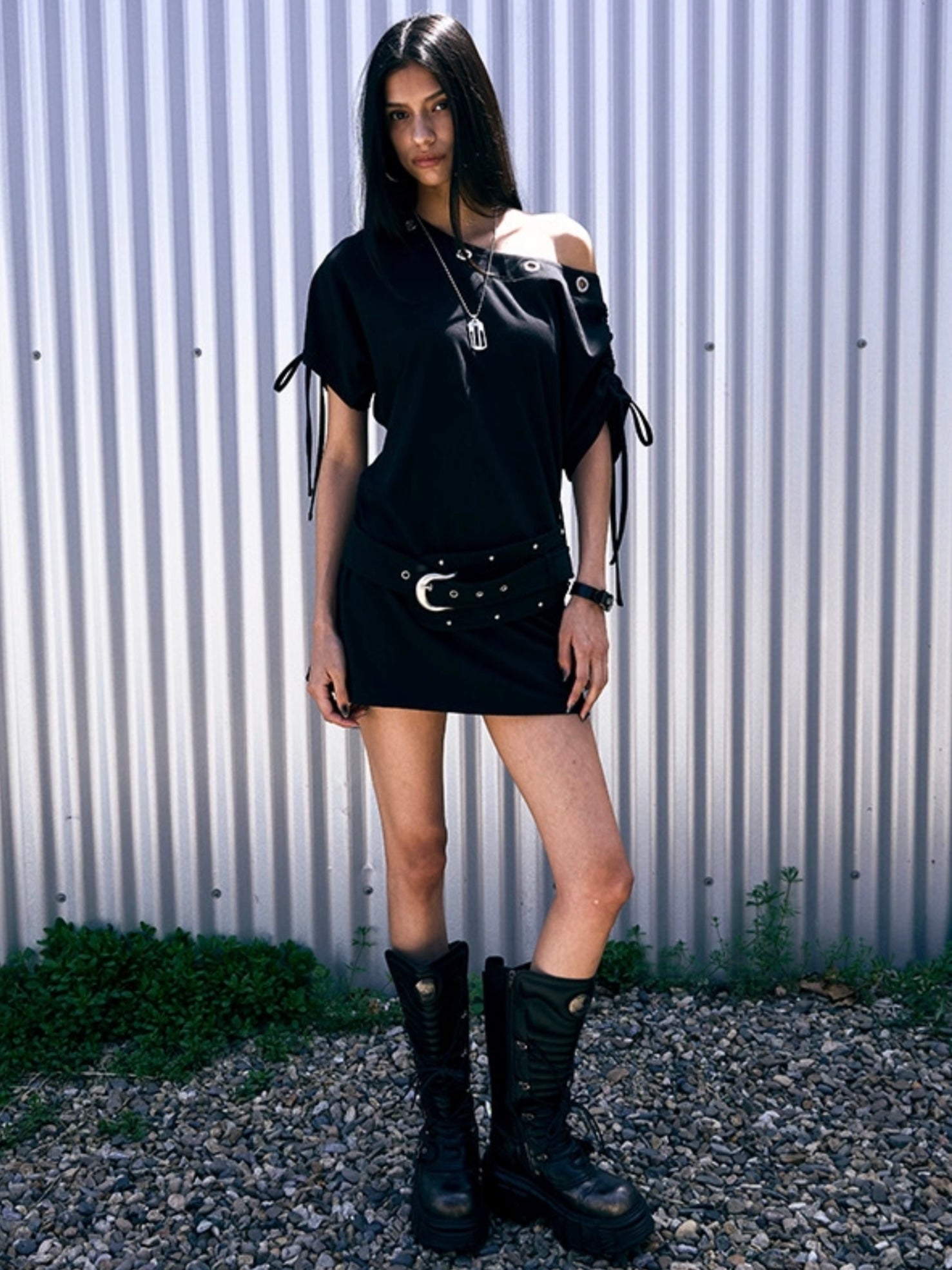 6/6 20:00発売【NOT KNOWING】Eyelet Belted Dress