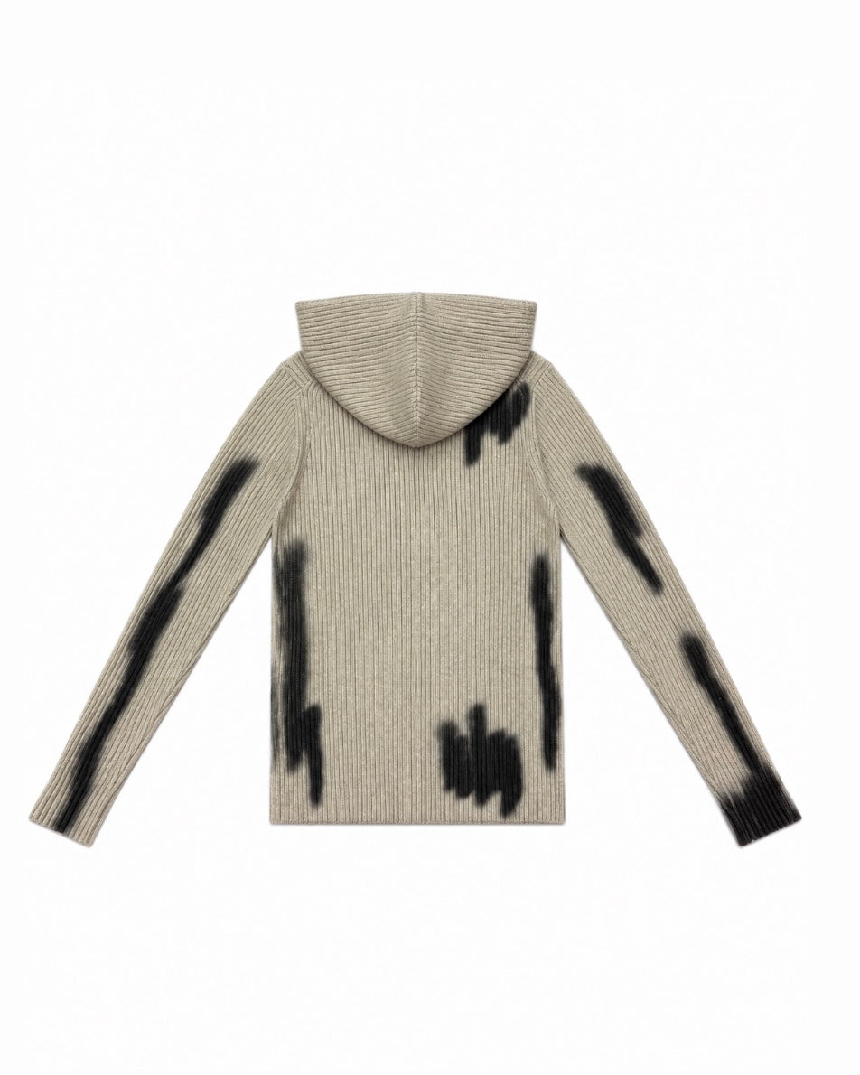 受注制【Never mind the XU】SPRAY WASH ZIP KNIT HOODIE (2color)