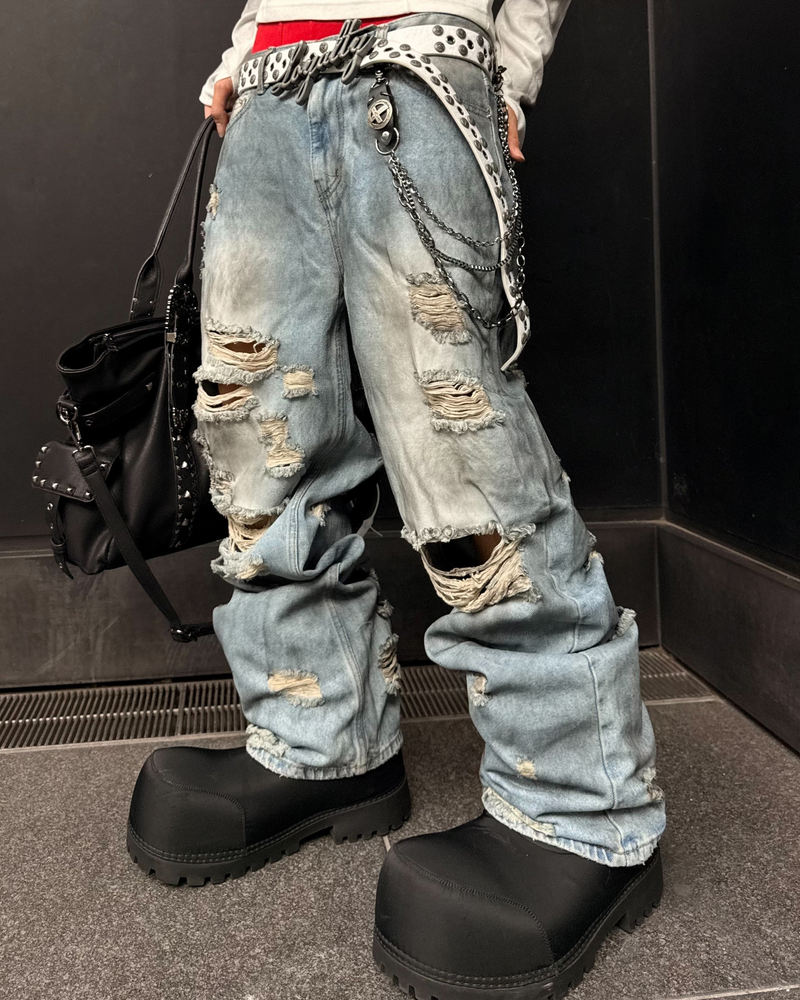 受注制【Never mind the XU】OIL WASH DISTRESSED DENIM (2color)