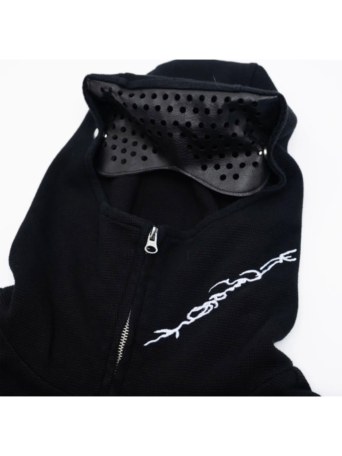 【F.V.V.O】Waffle Embroidered Mask Oversized Zip Hoodie