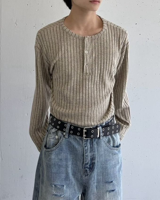 国際配送【LUV CODE】vintage ribbed henley long sleeve