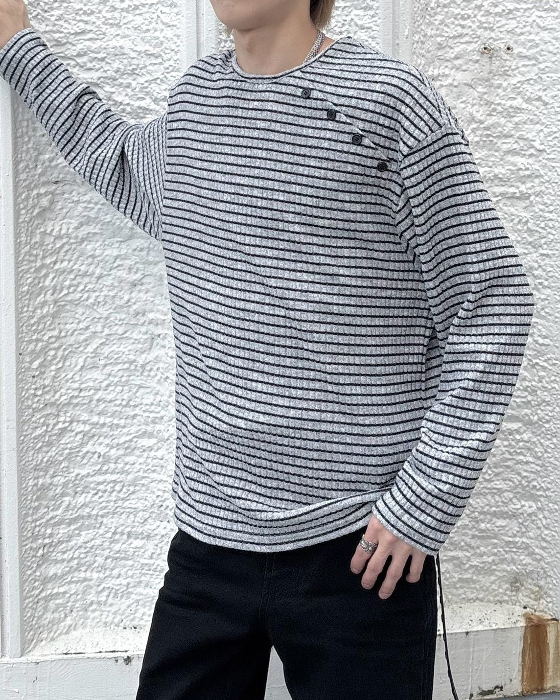 受注制【nmtc+】diagonal button border long sleeve (2color)