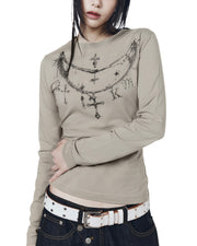 【AAKAM】Gothic Chain Printed Long Sleeve
