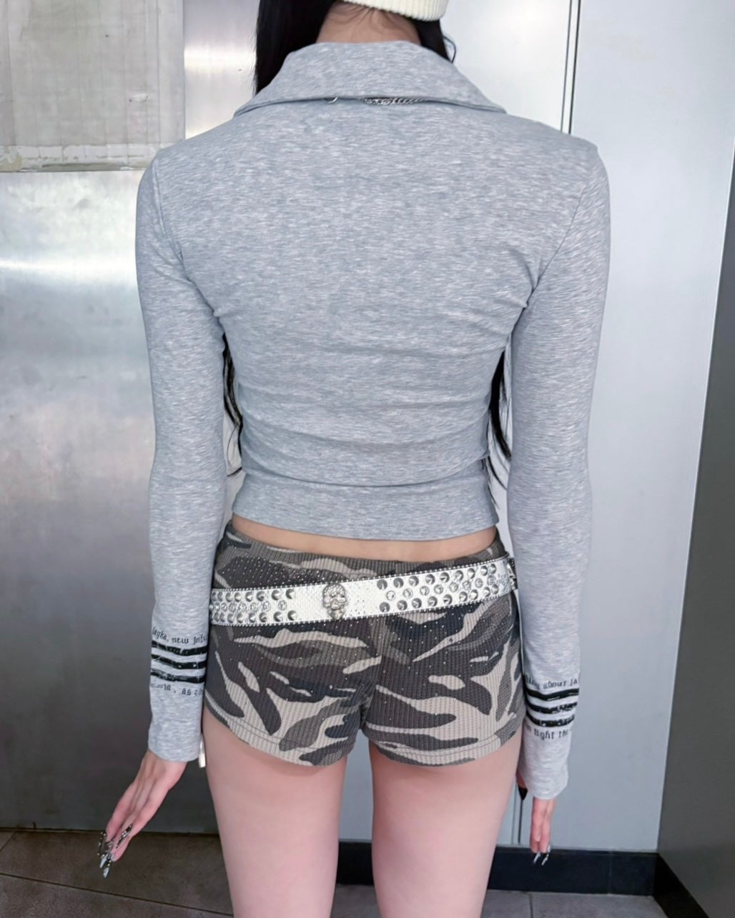 国際配送【BABY09】y2k print slim zipup top