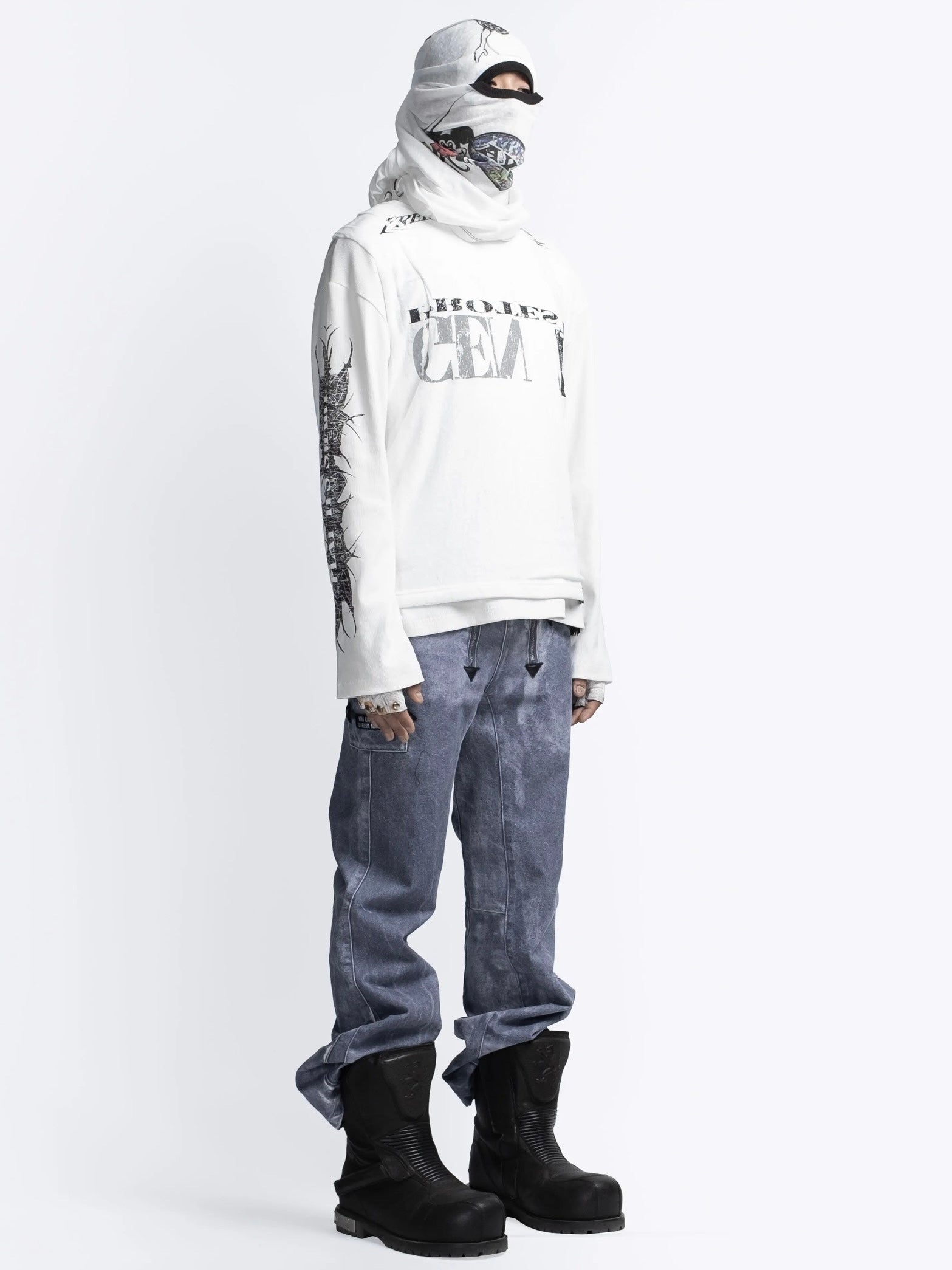 【F.V.V.O】Ribbed Printed Henley Long Sleeve