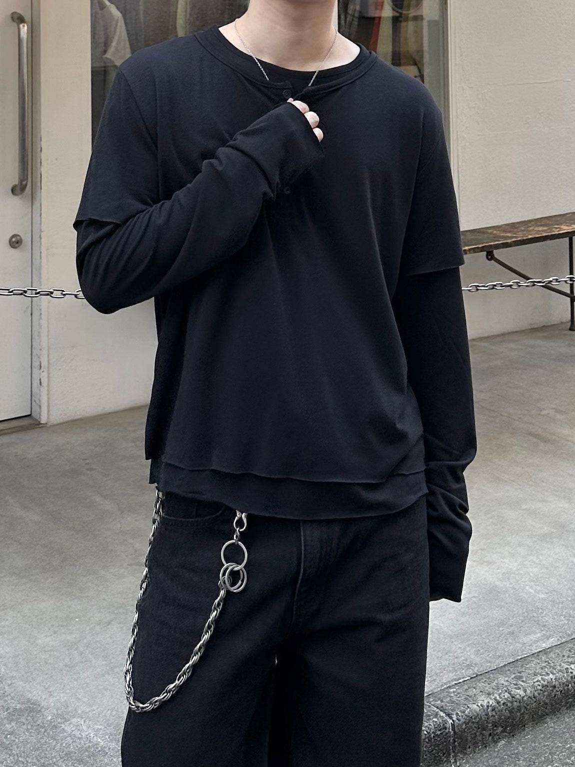 大阪店WEB限定受注制【Chikashitsu +】double layer henry long sleeve (3color)