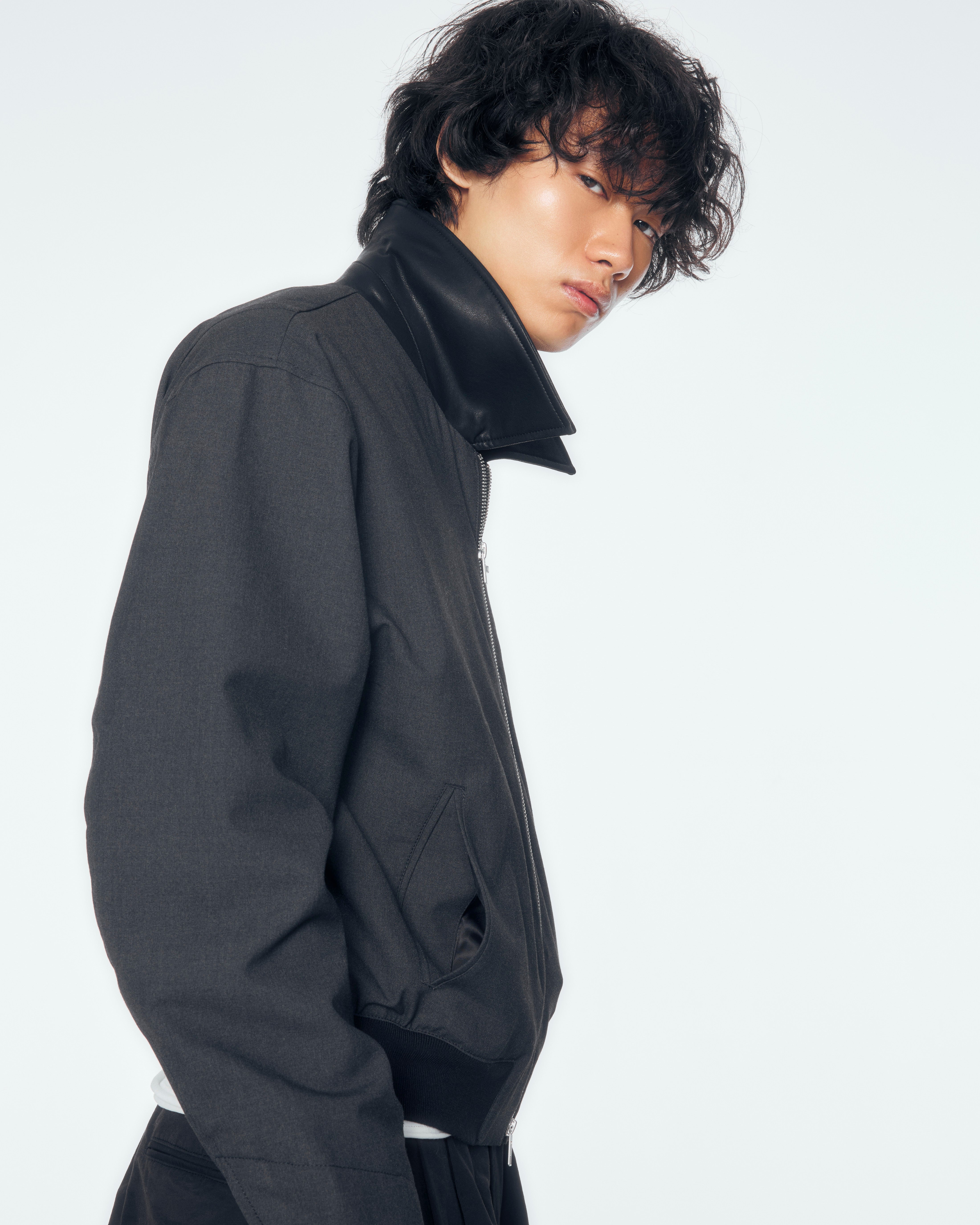 【CS】leather trim zip up jacket