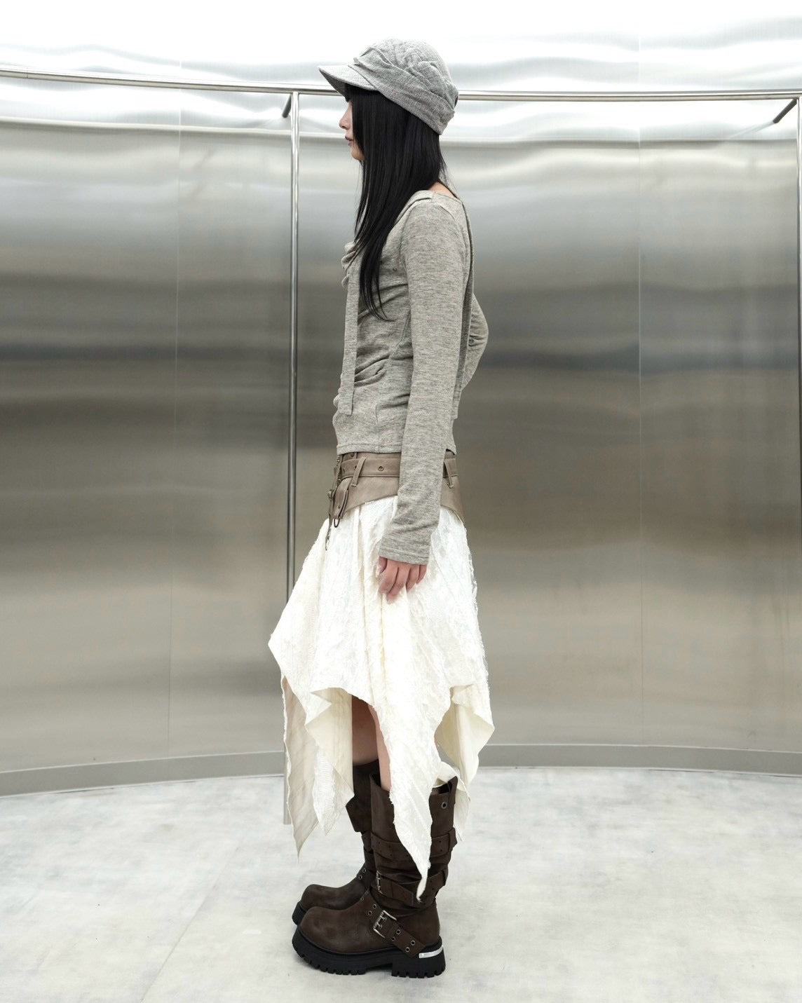 受注制【Never mind the XU】Draped ruched tie set top (4color)