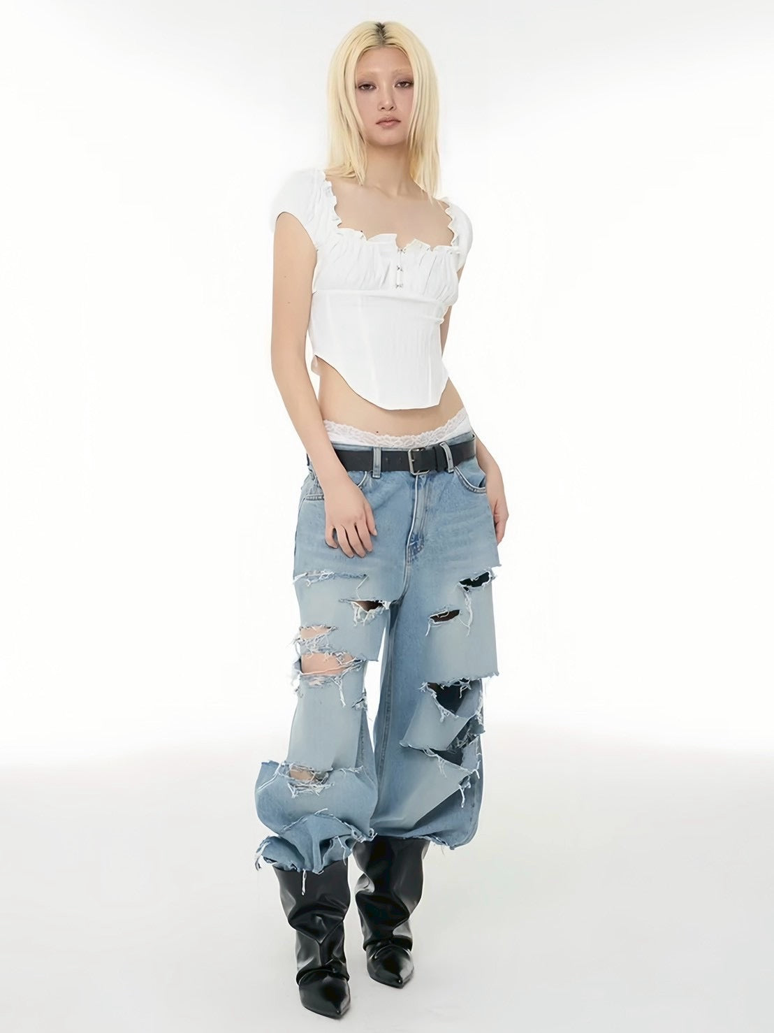 【ROCK CAKE】Curve Line Corset Blouse