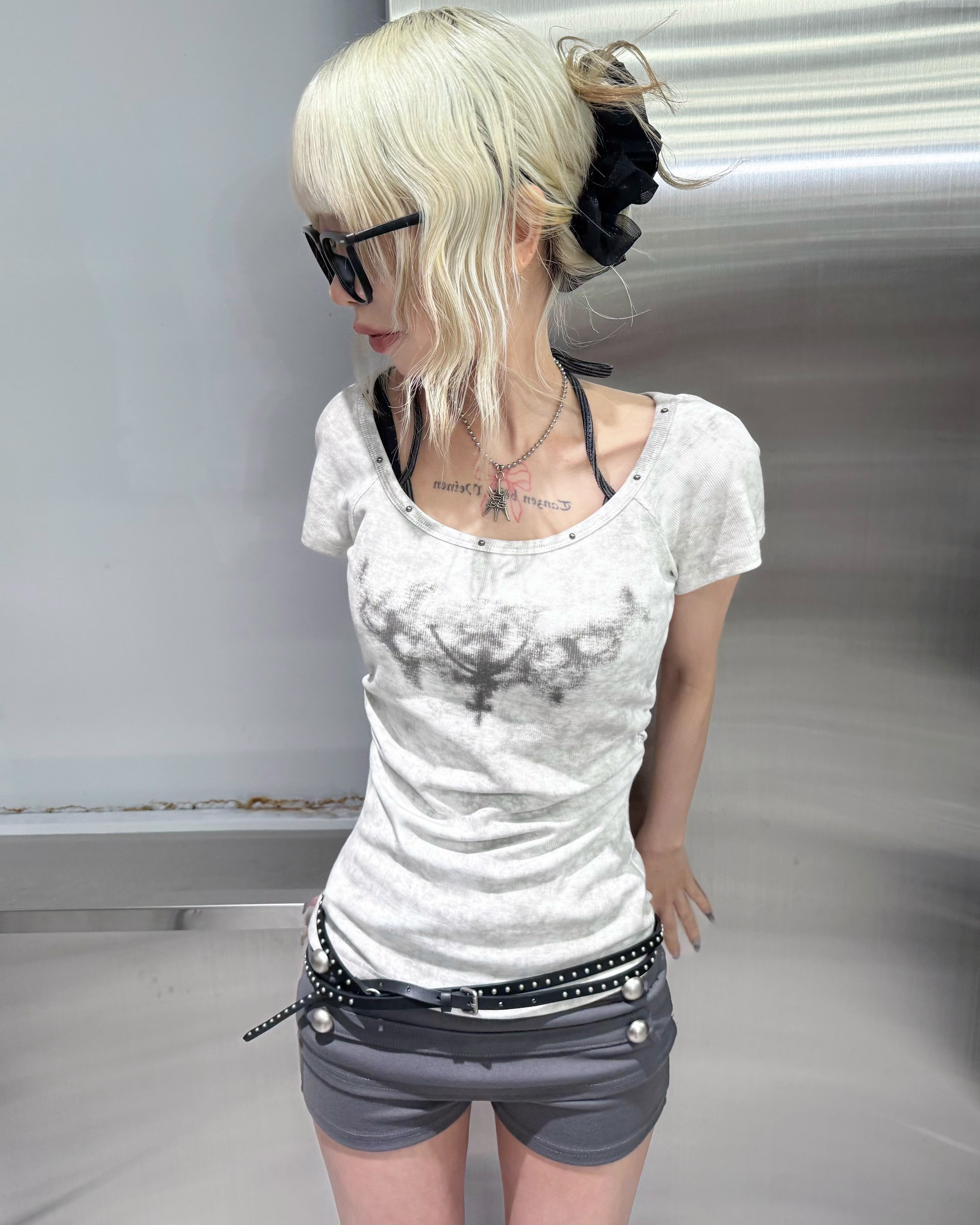 受注制【nmtc+】Ink Layered Halter Neck Tee (3color)
