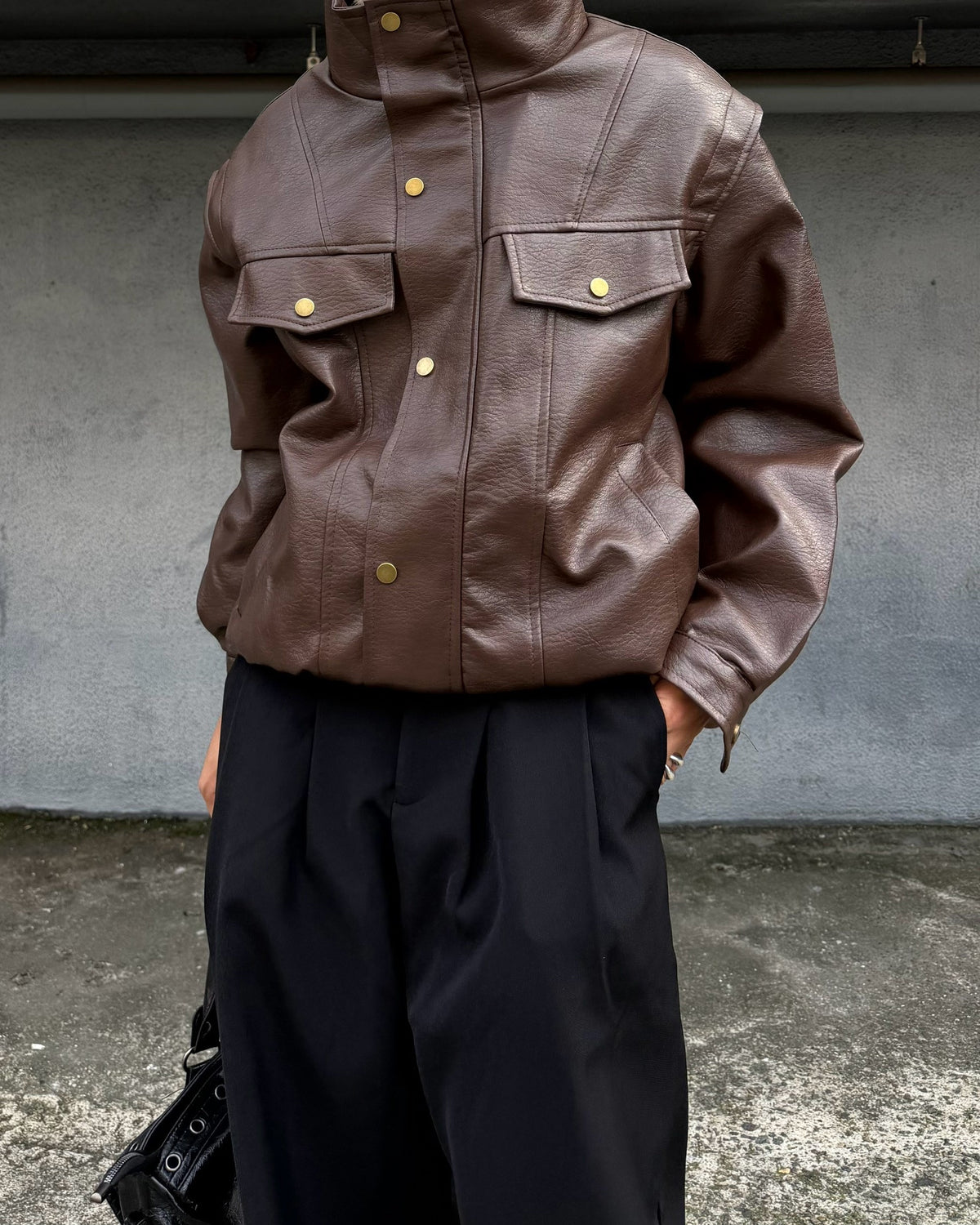 国際配送【RENOL】faux leather collared jacket