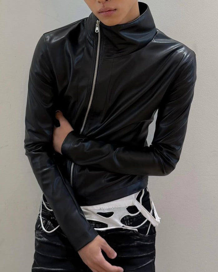 【LECYTO】Offset Leather Jacket