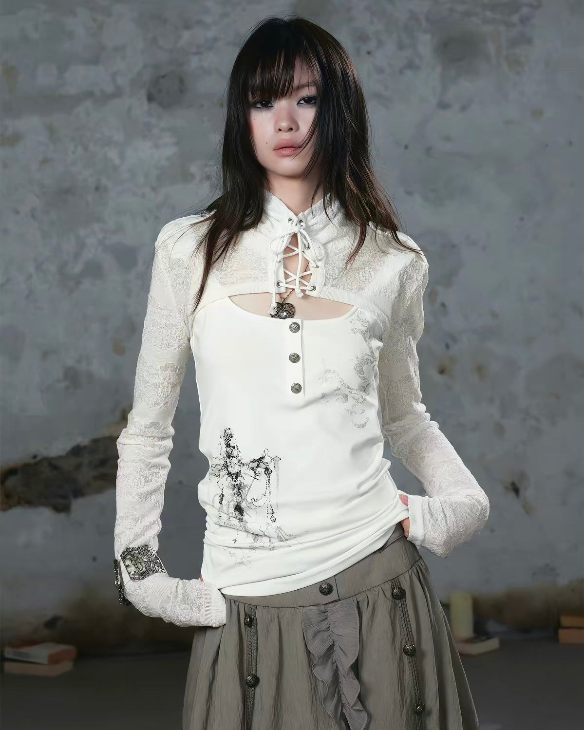 【Cest Nous】Lace-up Cross Top