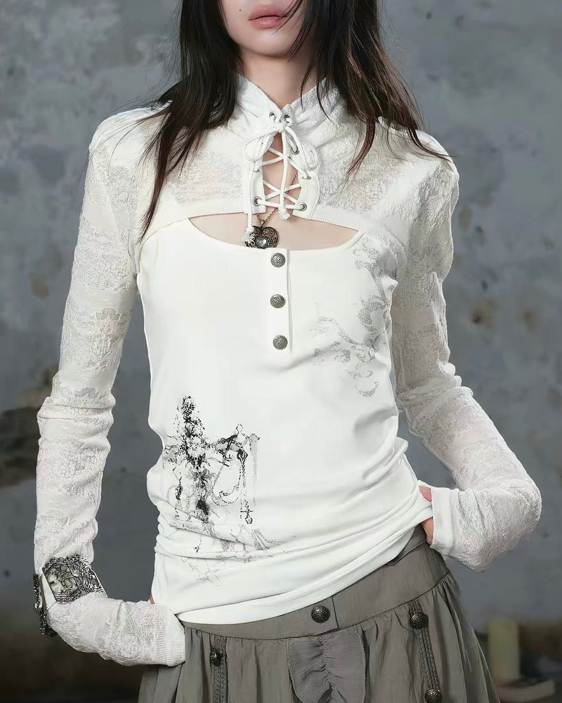 【Cest Nous】Lace-up Cross Top