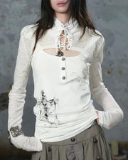 【Cest Nous】Lace-up Cross Top