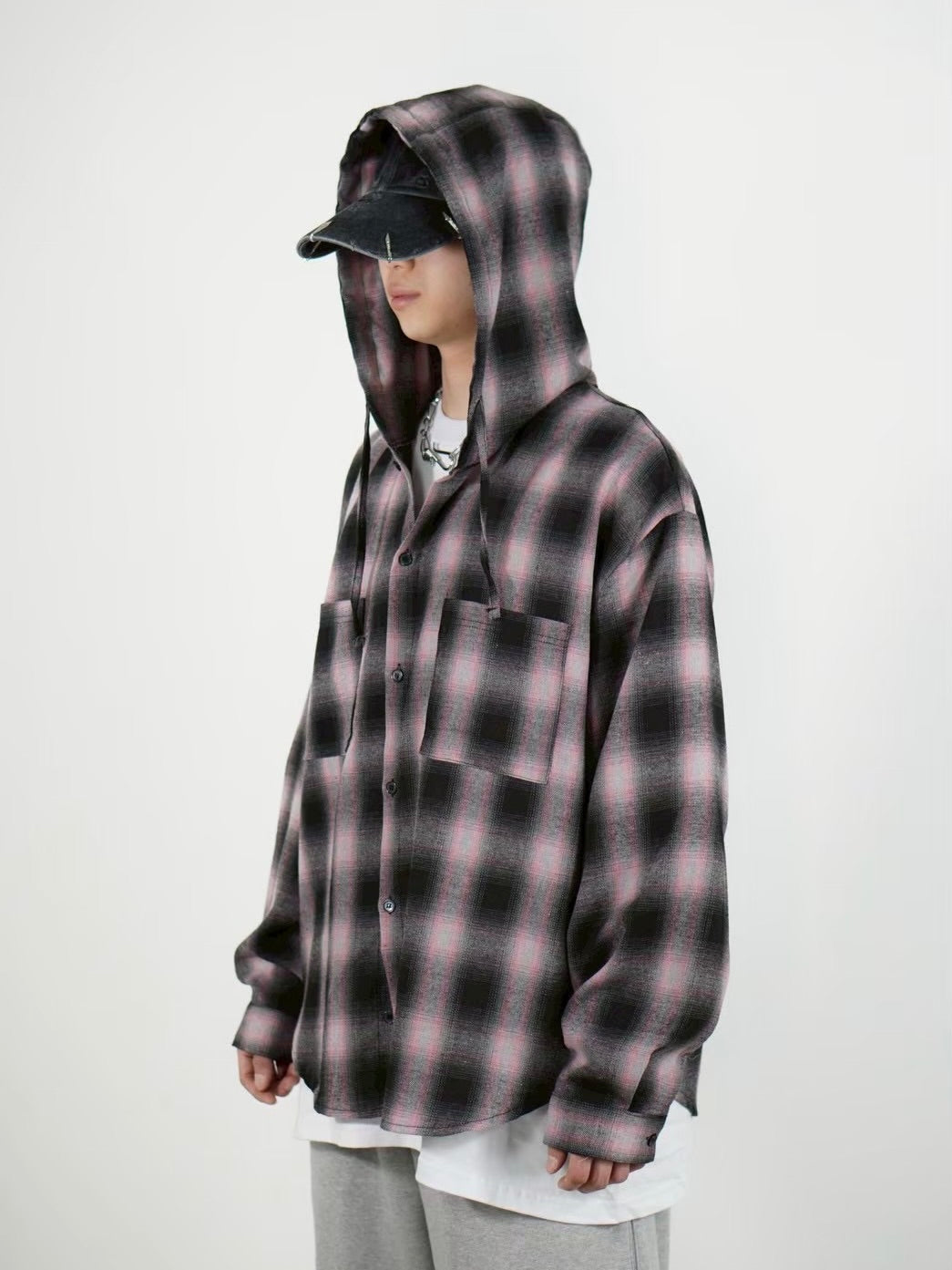 受注制【Chikashitsu +】tartan check hooded shirt (3color)
