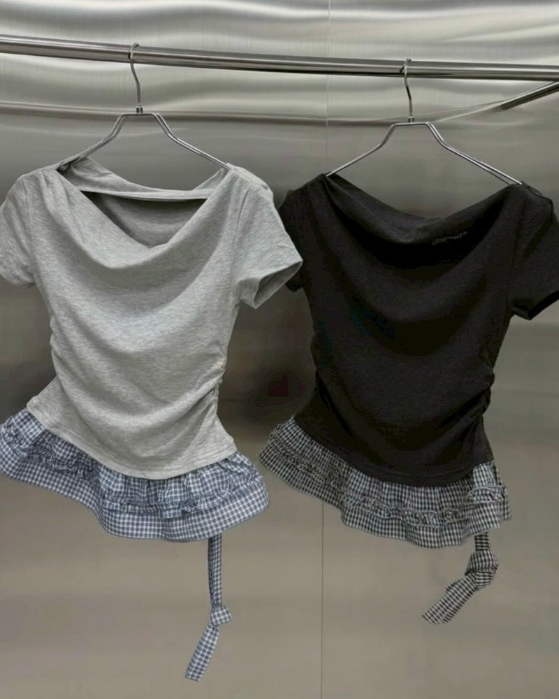 受注制【nmtc+】Check Frill Layered Tee Scarf Set (2color)