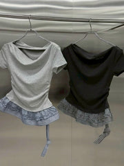6/5 20:00発売 受注制【nmtc+】Check Frill Layered Tee Scarf Set (2color)