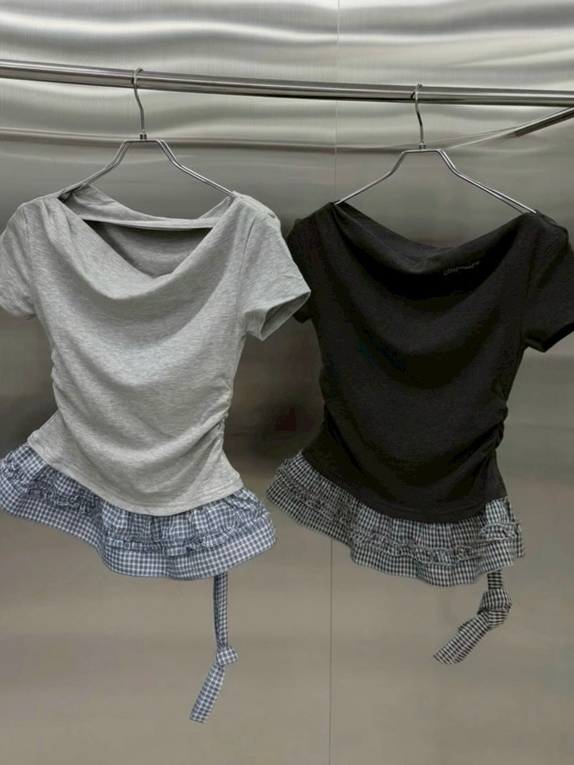 6/5 20:00発売 受注制【nmtc+】Check Frill Layered Tee Scarf Set (2color)