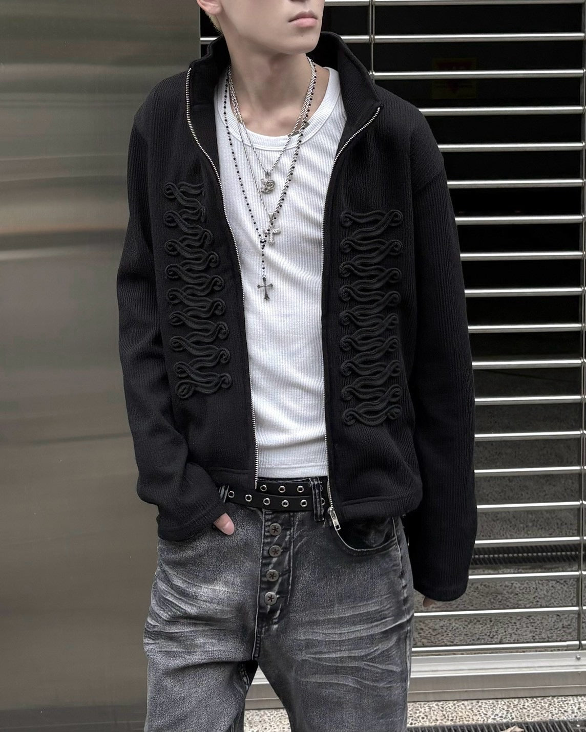 受注制【nmtc+】Napoleon Detail Rib Knit Zip Up Jacket (2color)
