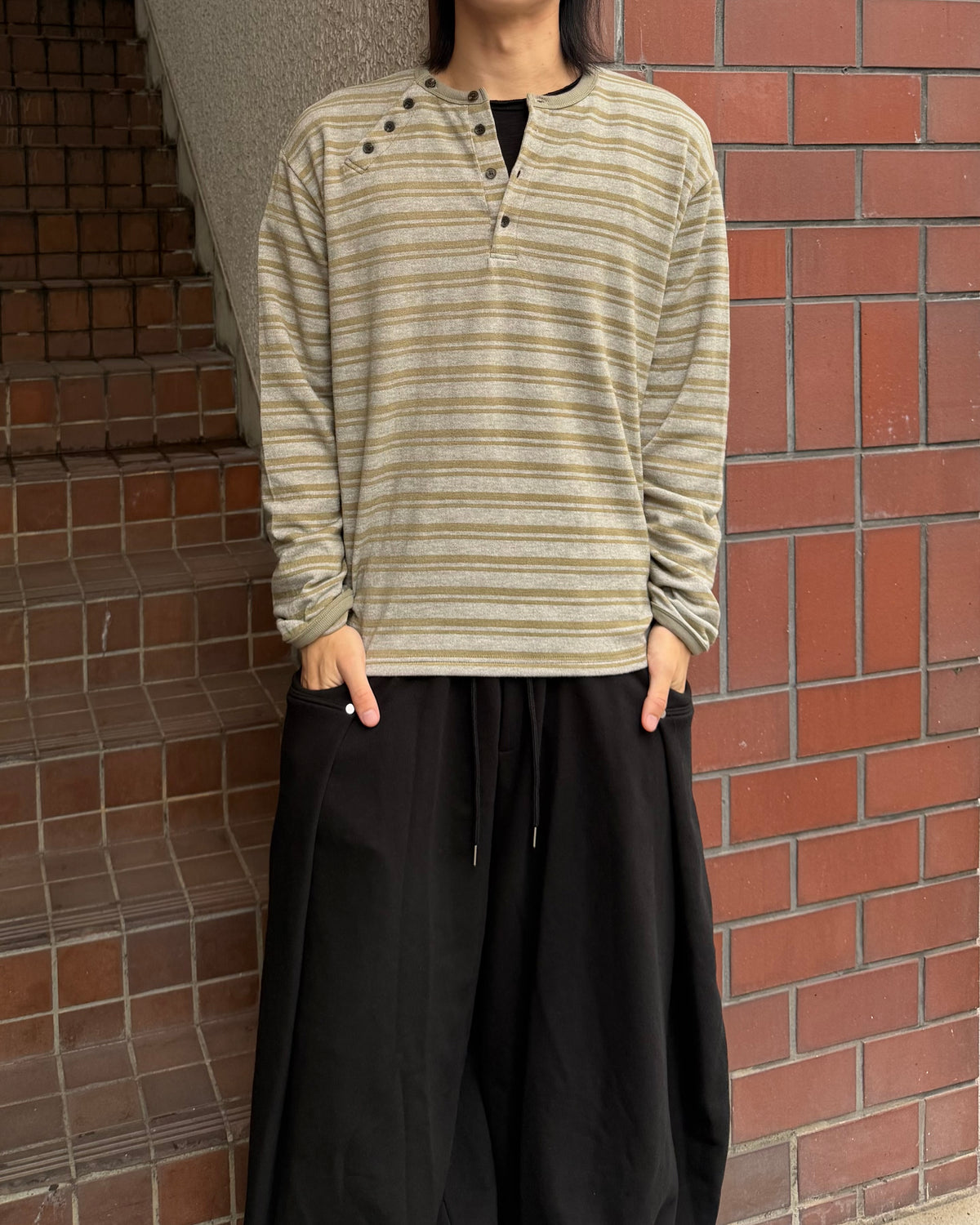 【youll】Asymmetry border henley long sleeve (3color)