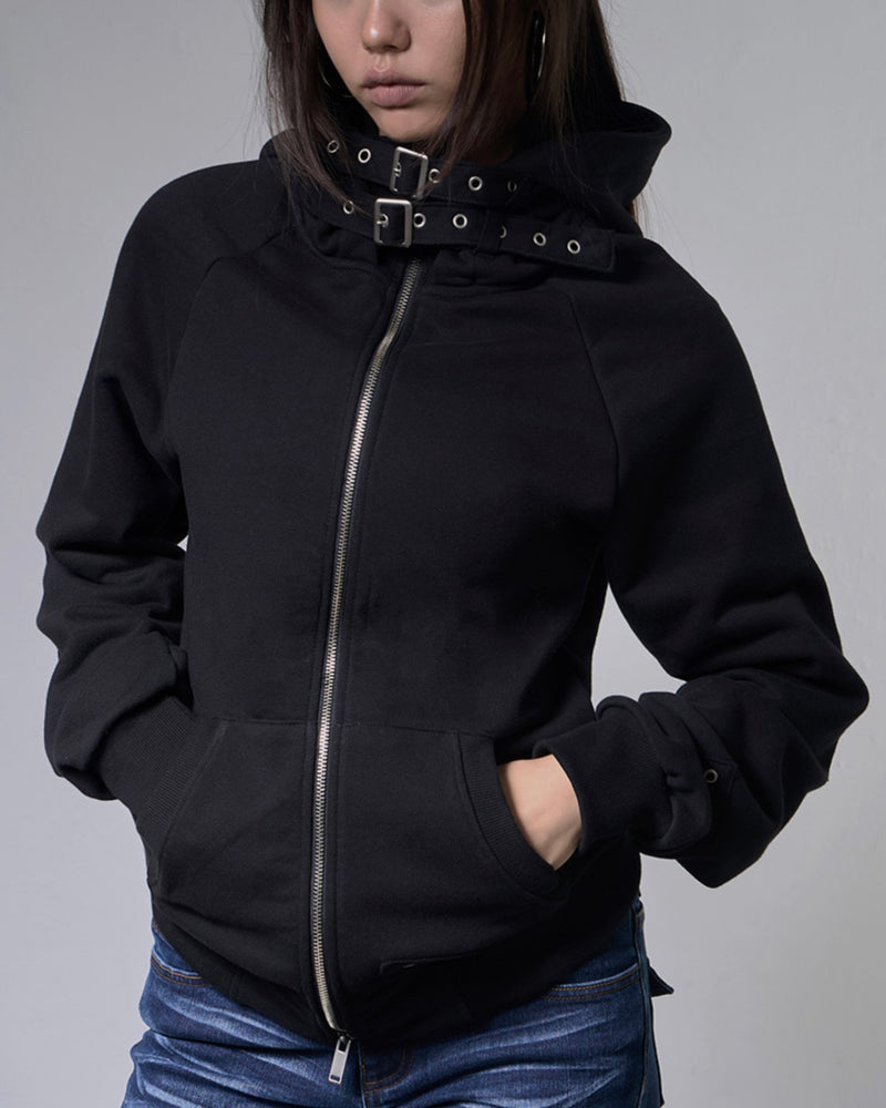 【FANCY CLUB】LAYER BUCKLE HOODED ZIP-UP