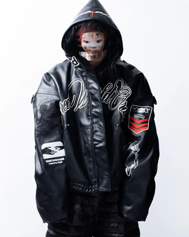 【F.V.V.O】Embroidered Hooded Bomber Jacket