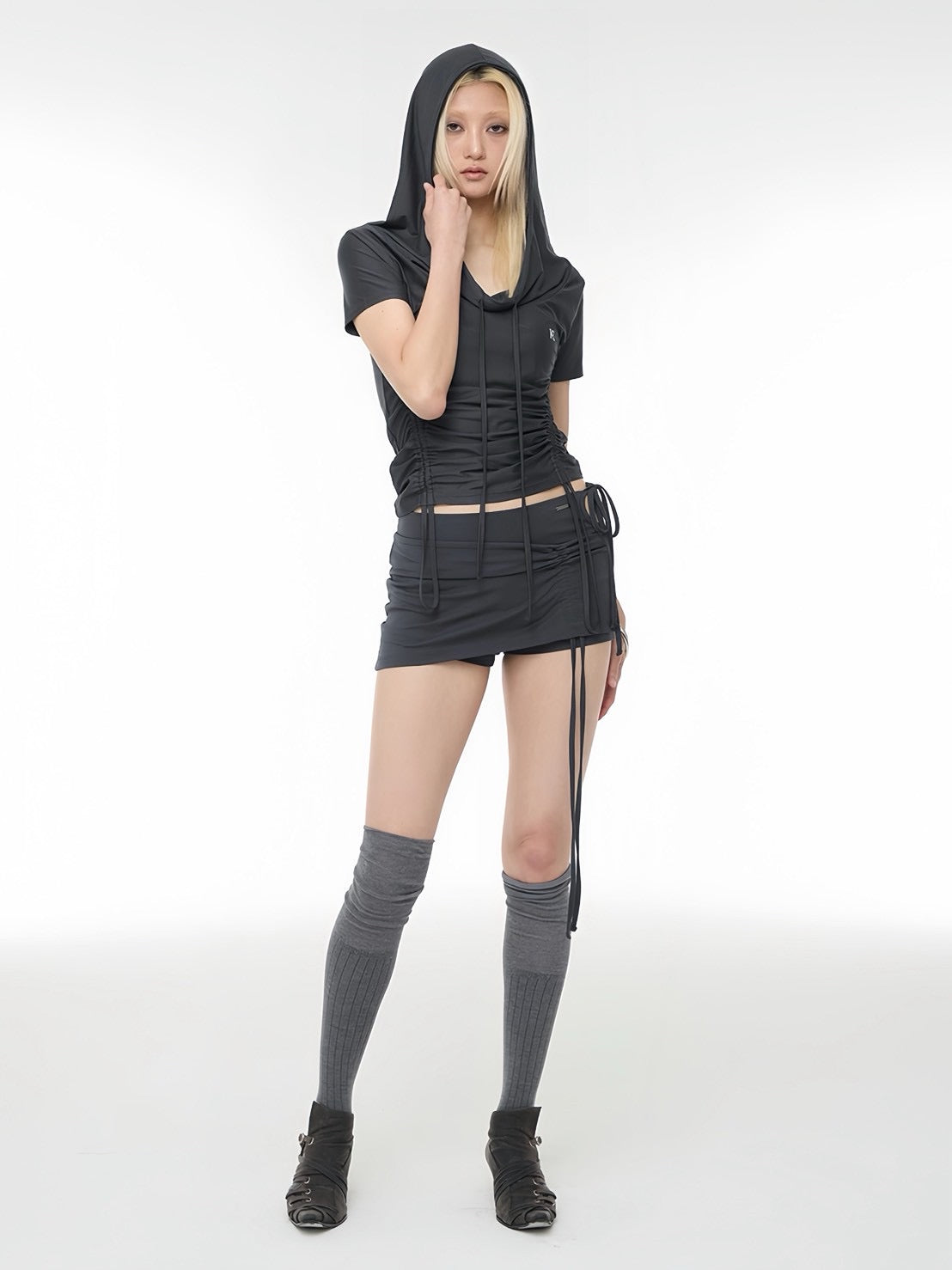 【ROCK CAKE】Shirring Hoodie Top