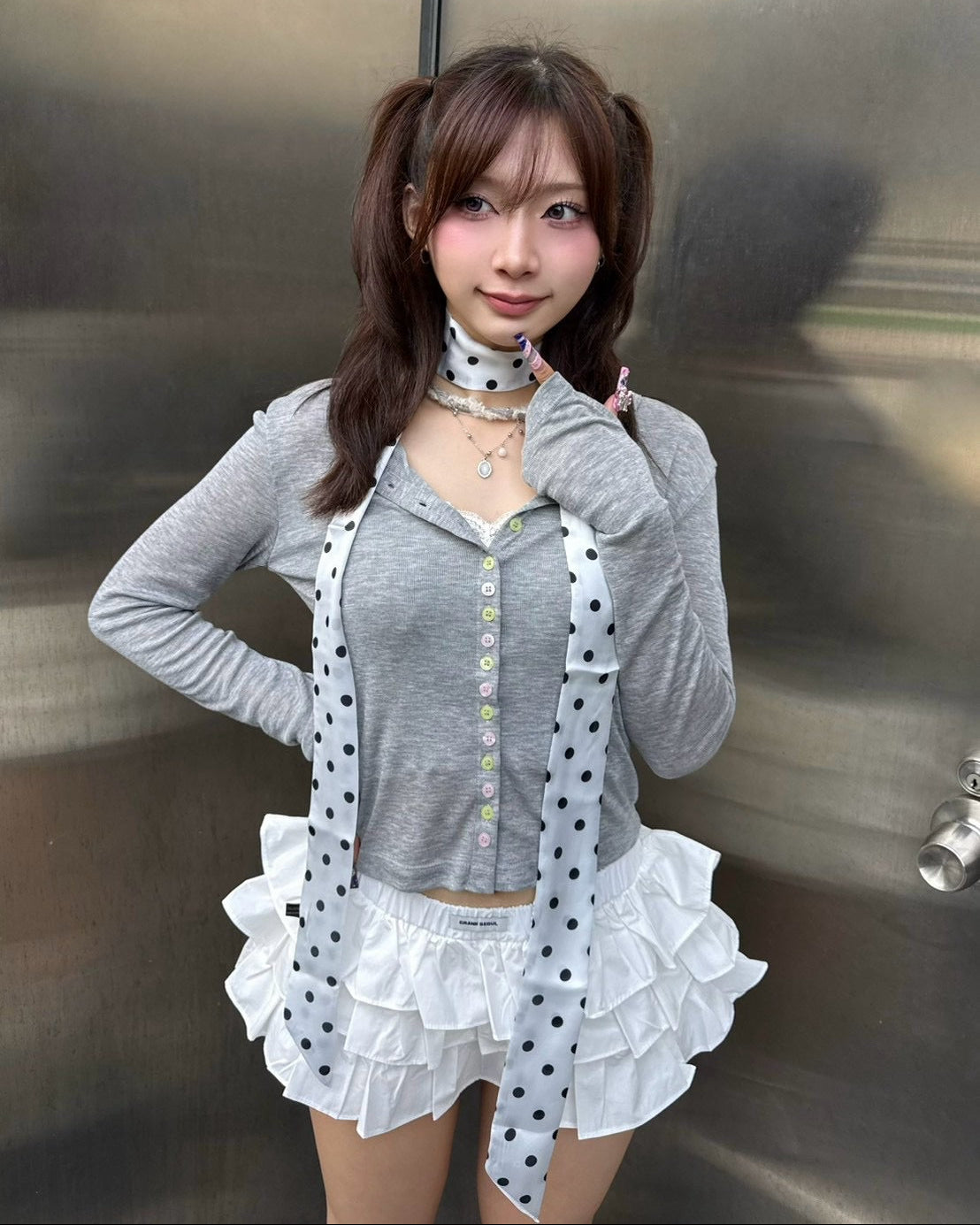 大阪店 WEB限定 受注制【Never mind the XU】Dot Ribbon Scarf