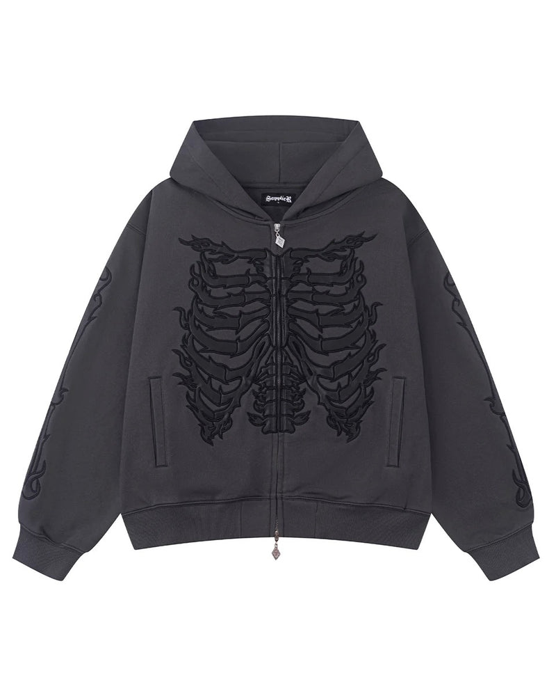 【SUPPLIER】Fire Bones Leather Patch Zip Hoodie