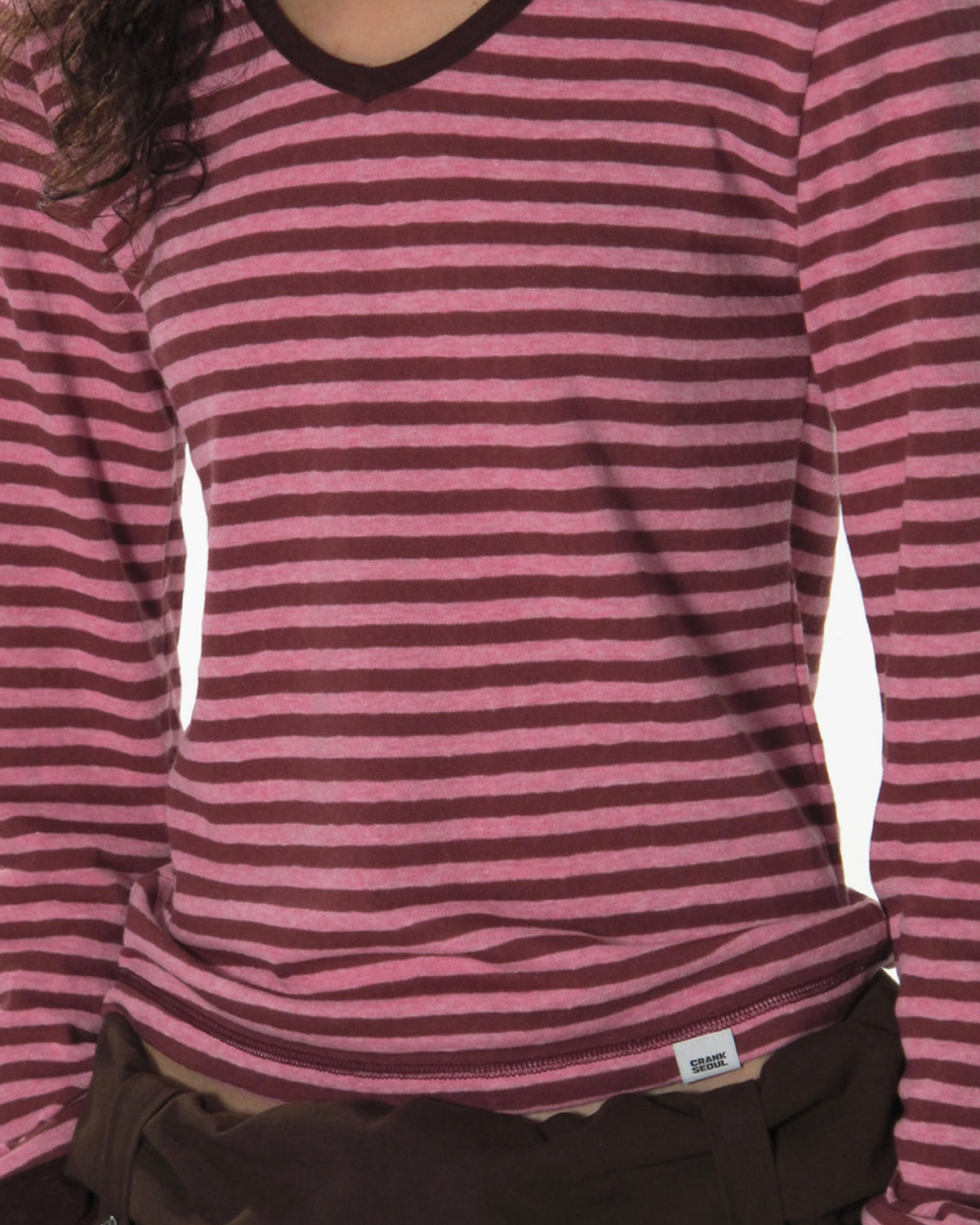 【CRANK】COZY STRIPE V-NECK TOP