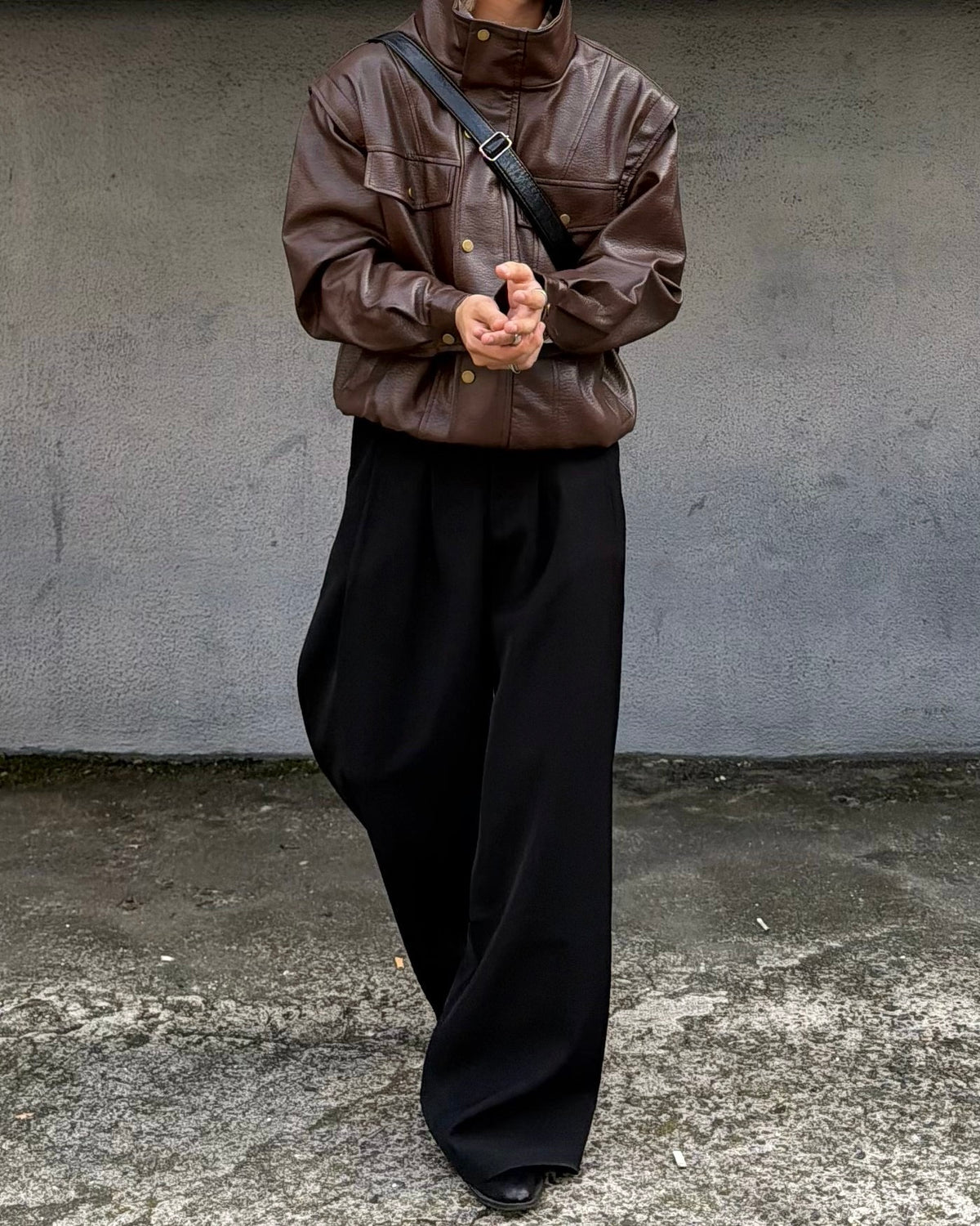 国際配送【RENOL】faux leather collared jacket