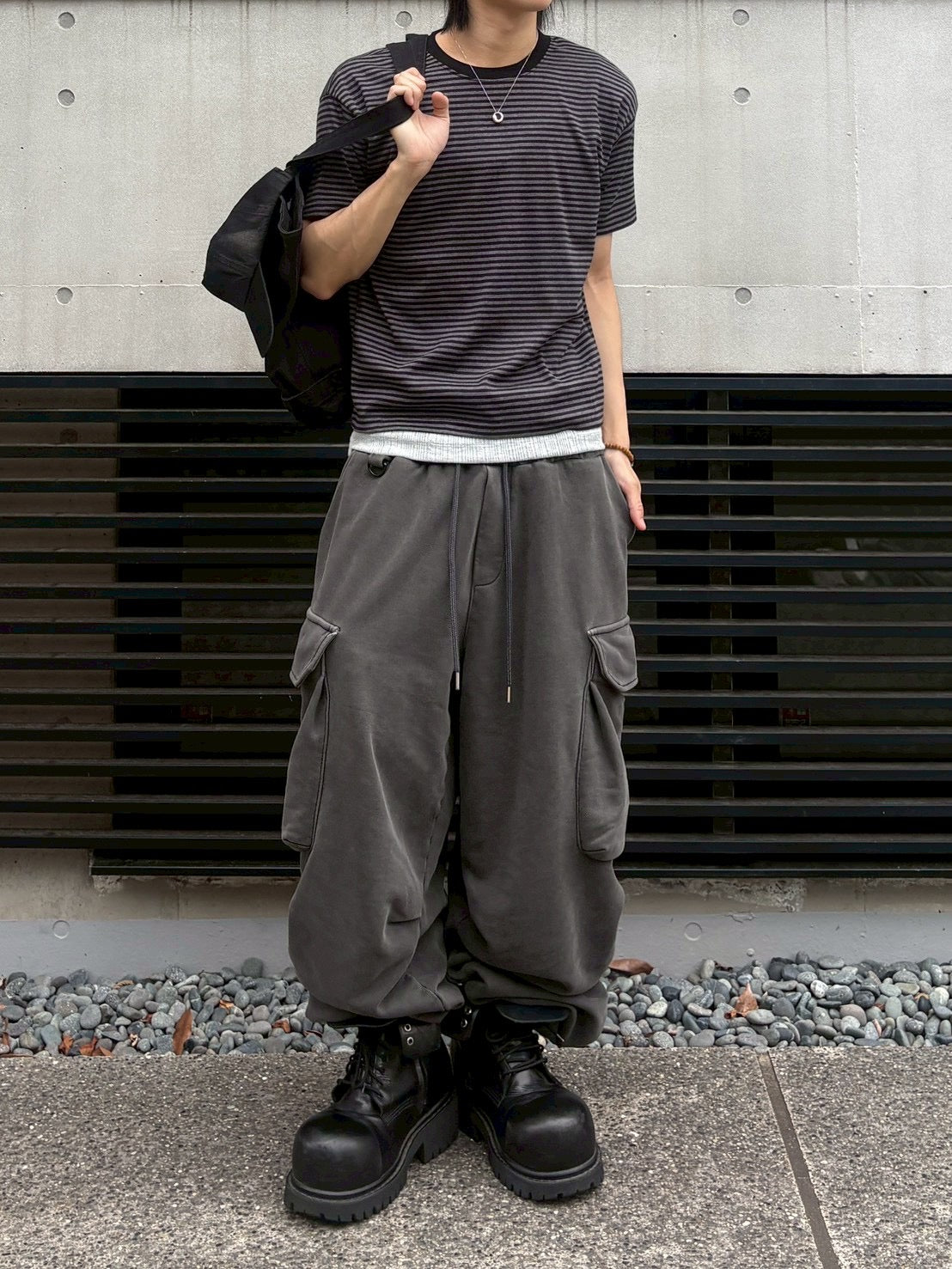 7/4 20:00発売 受注制【nmtc +】Stripe Contrast Semi Crop Tee (2color)
