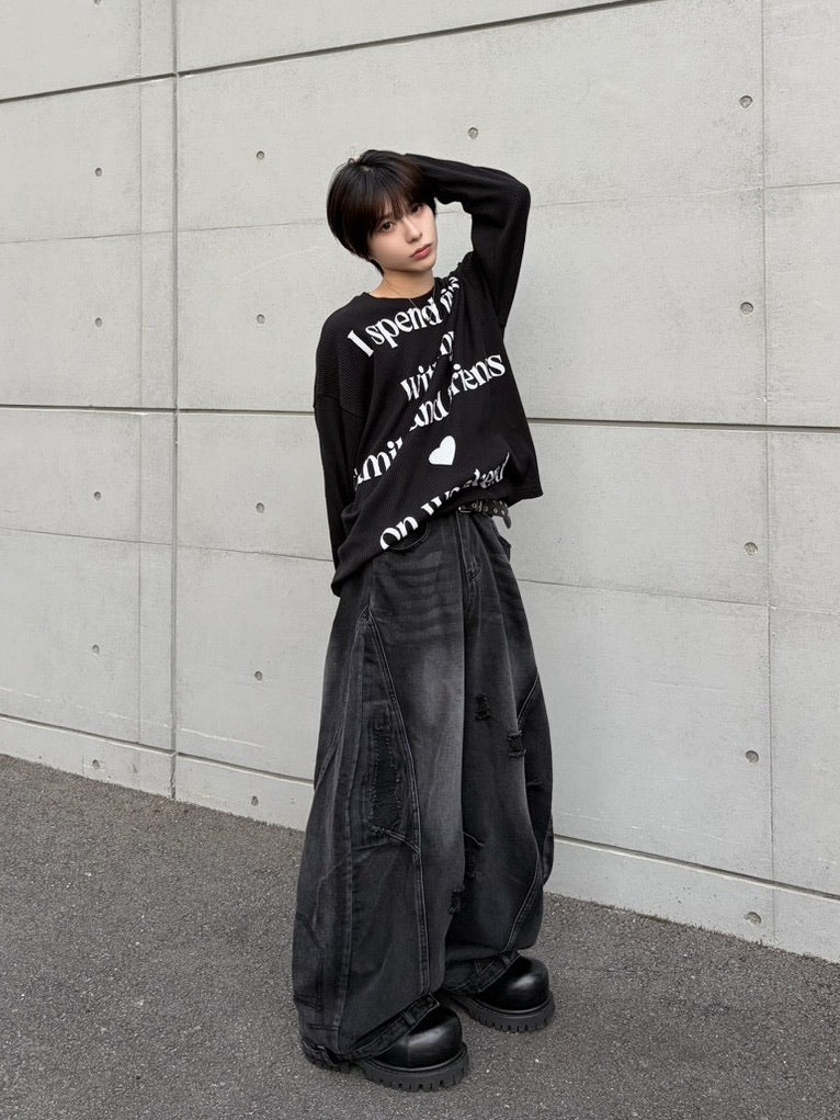 【LUV CODE】lettering waffle long sleeve tee
