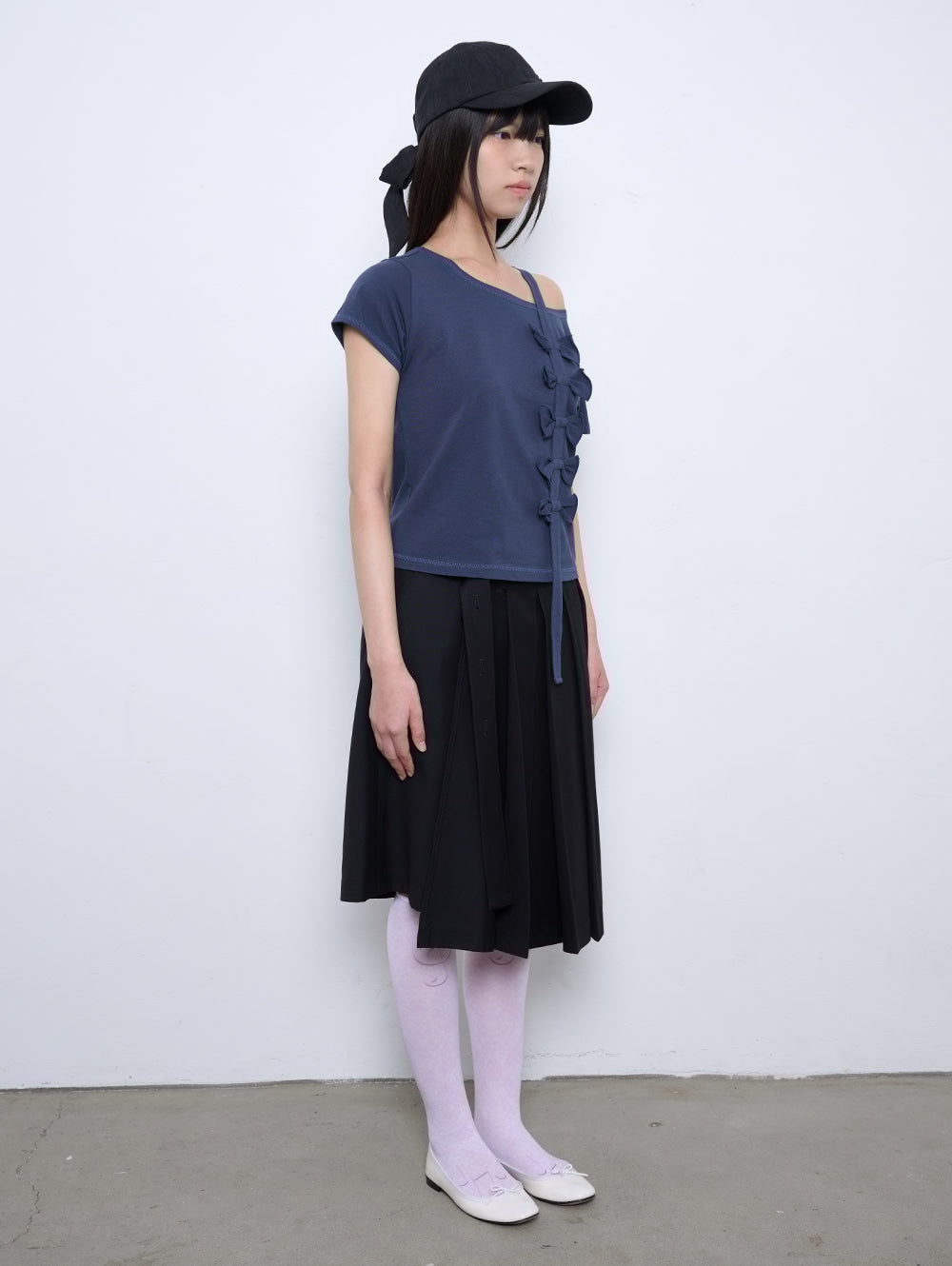 6/8 21:00発売【TUOMIO】RIBBON OFF SHOULDER T-SHIRT