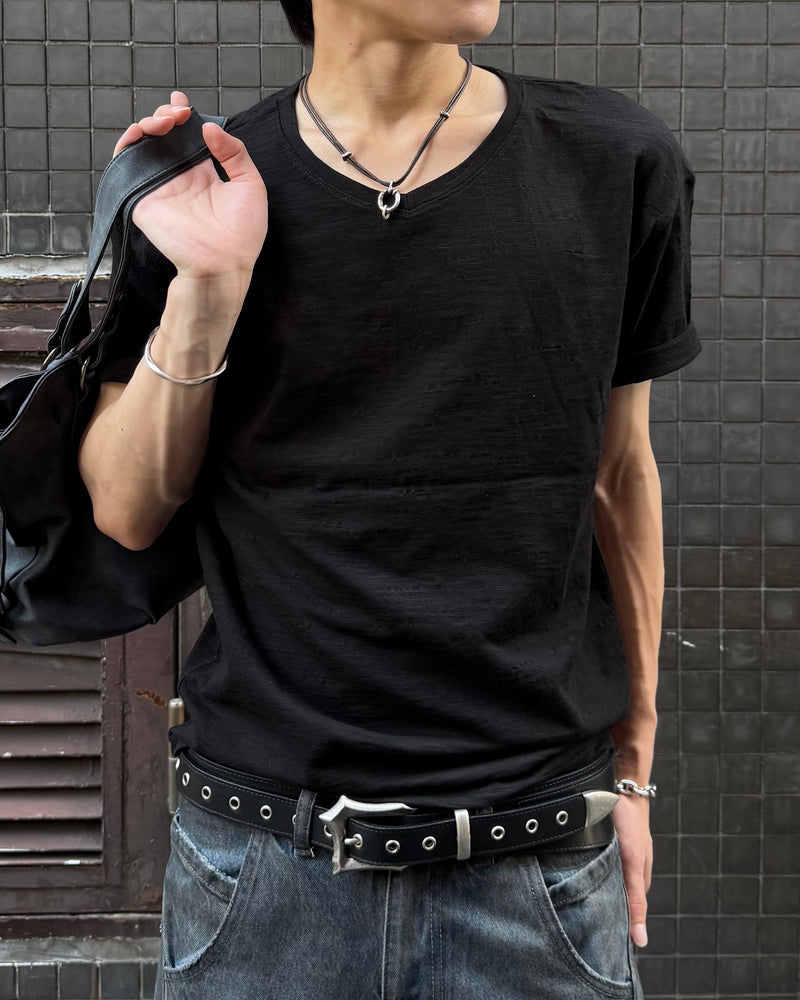東京店WEB限定受注制【Chikashitsu +】slub v-neck tee (3color)