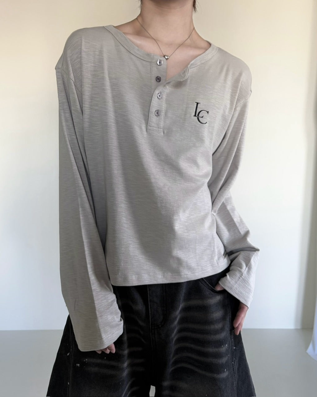 【LUV CODE】LC Button henley long sleeve tee (3color)