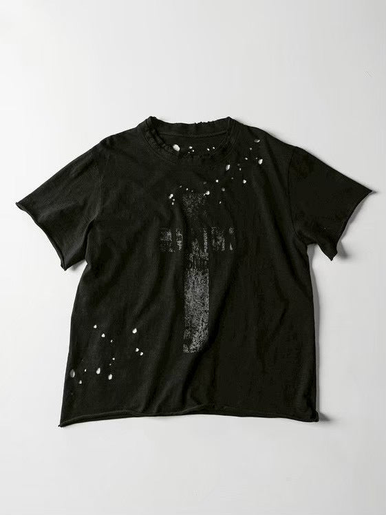 【roaringrad】Cross Damage Slub T-Shirt