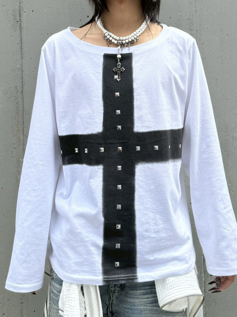 受注制【Never mind the XU】cross print long sleeve (2color)