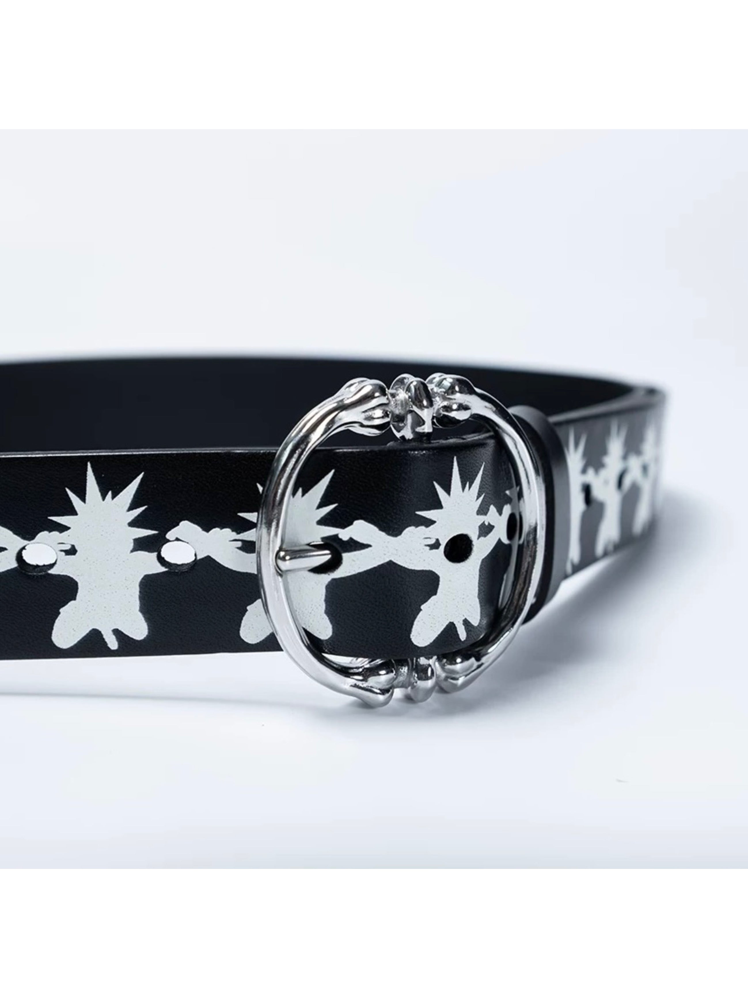 【F.V.V.O】Skull Kid Print Punk Leather Belt