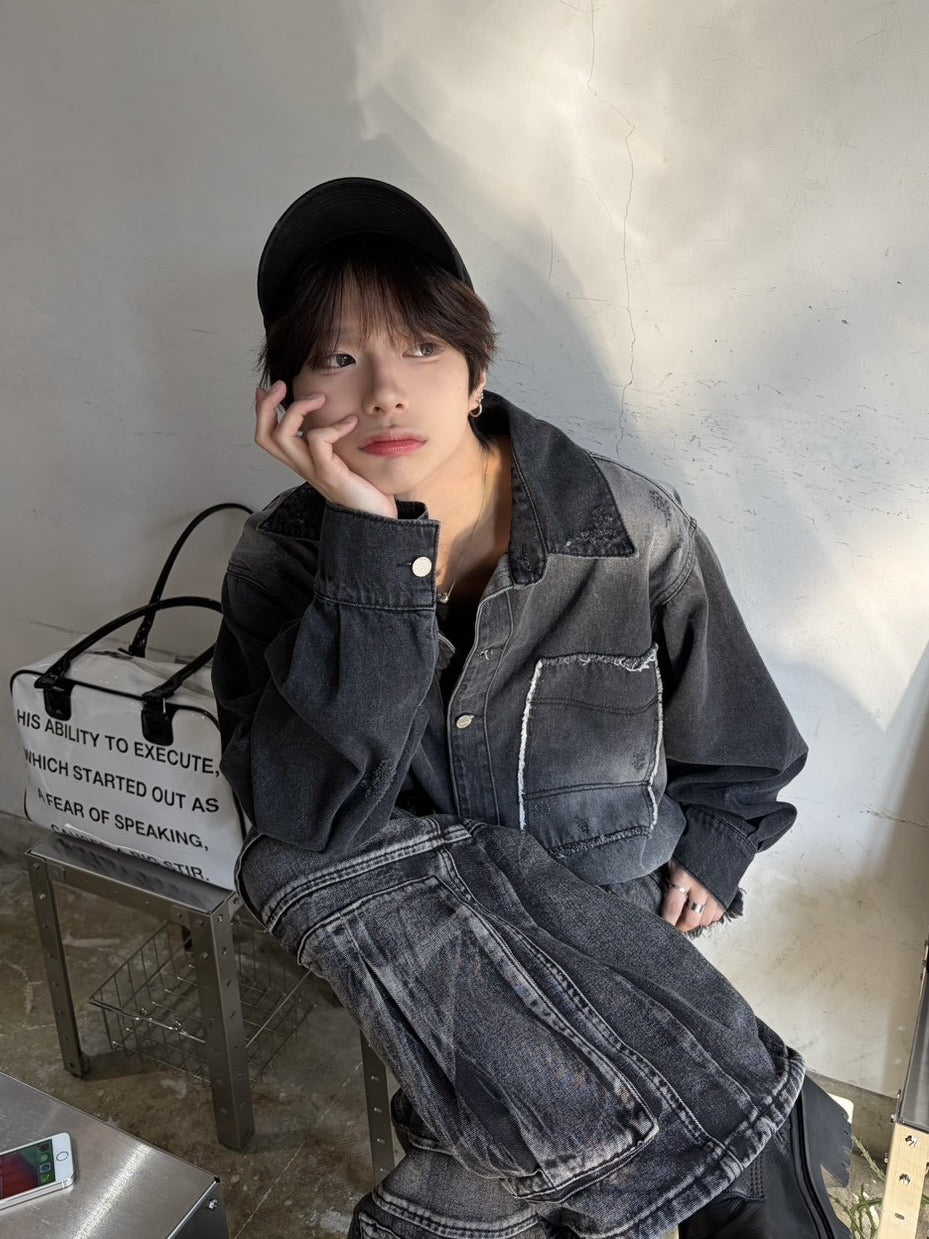 受注制【LUV CODE】damage denim jacket (2color)