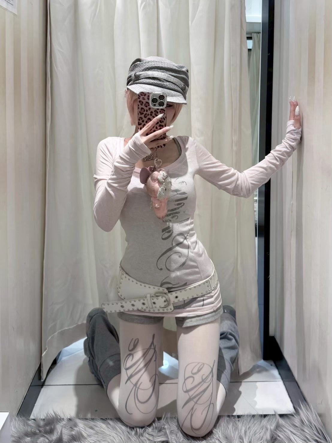 国際配送【Never mind the XU】sheer lettering tight long sleeve tee (3color)