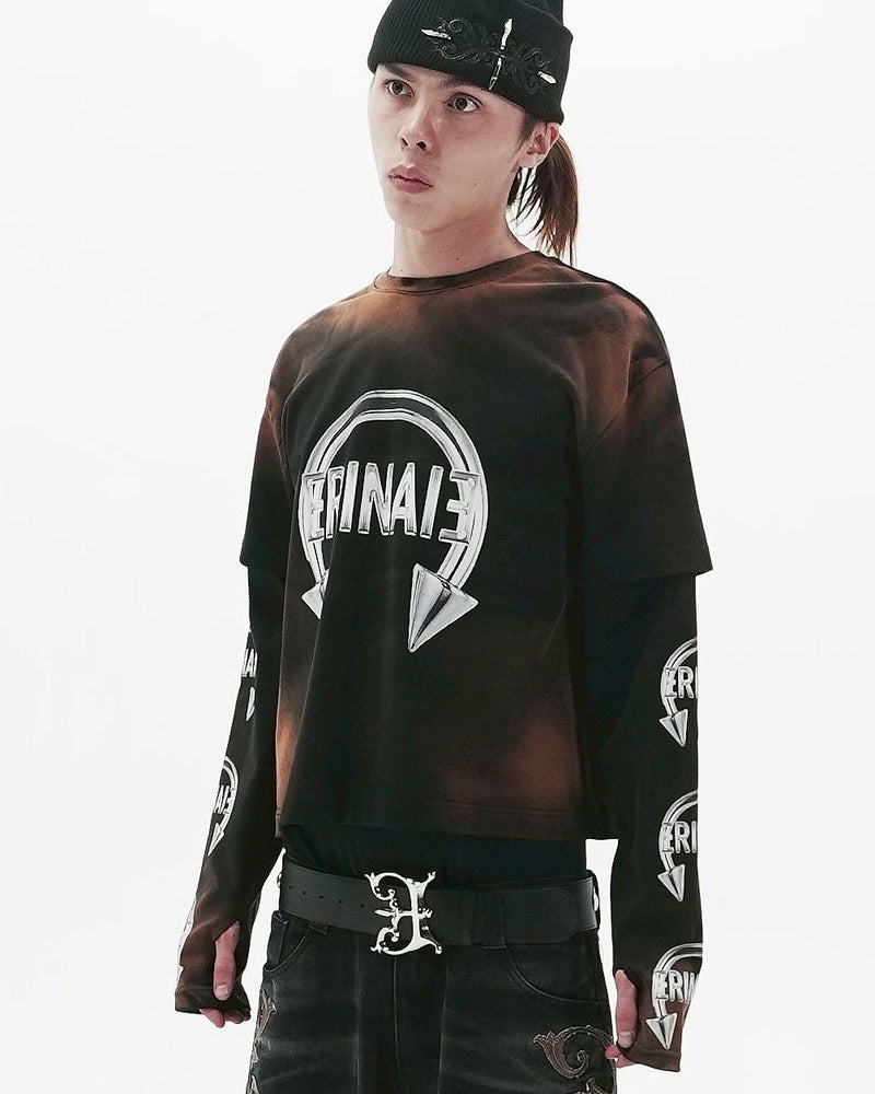 【E RIN AI E】PIERCED RUST DOUBLE LONG SLEEVE T