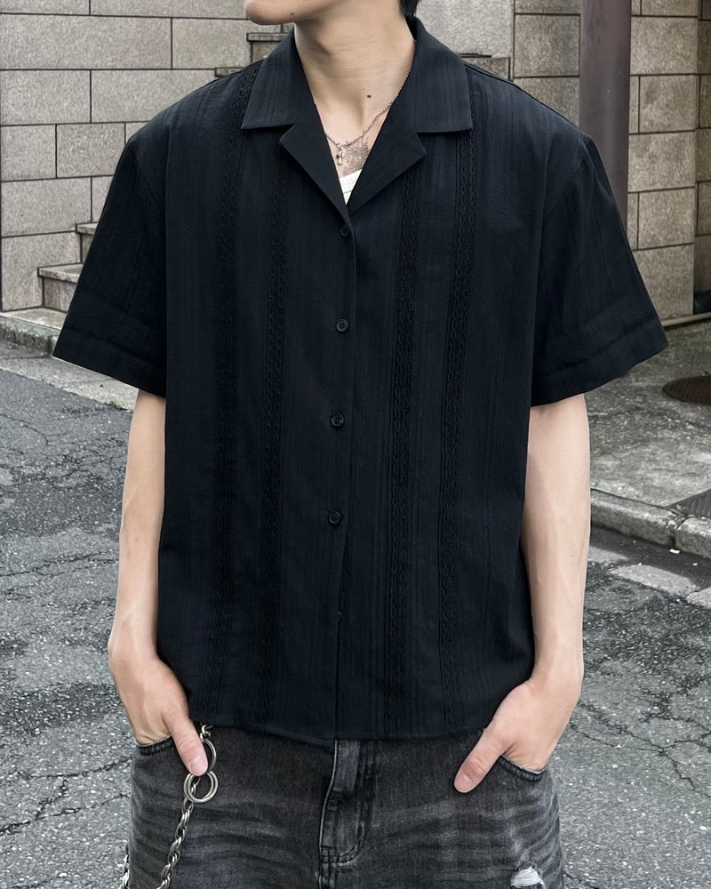 大阪店WEB限定【Chikashitsu +】perforated open collar shirt (2color)